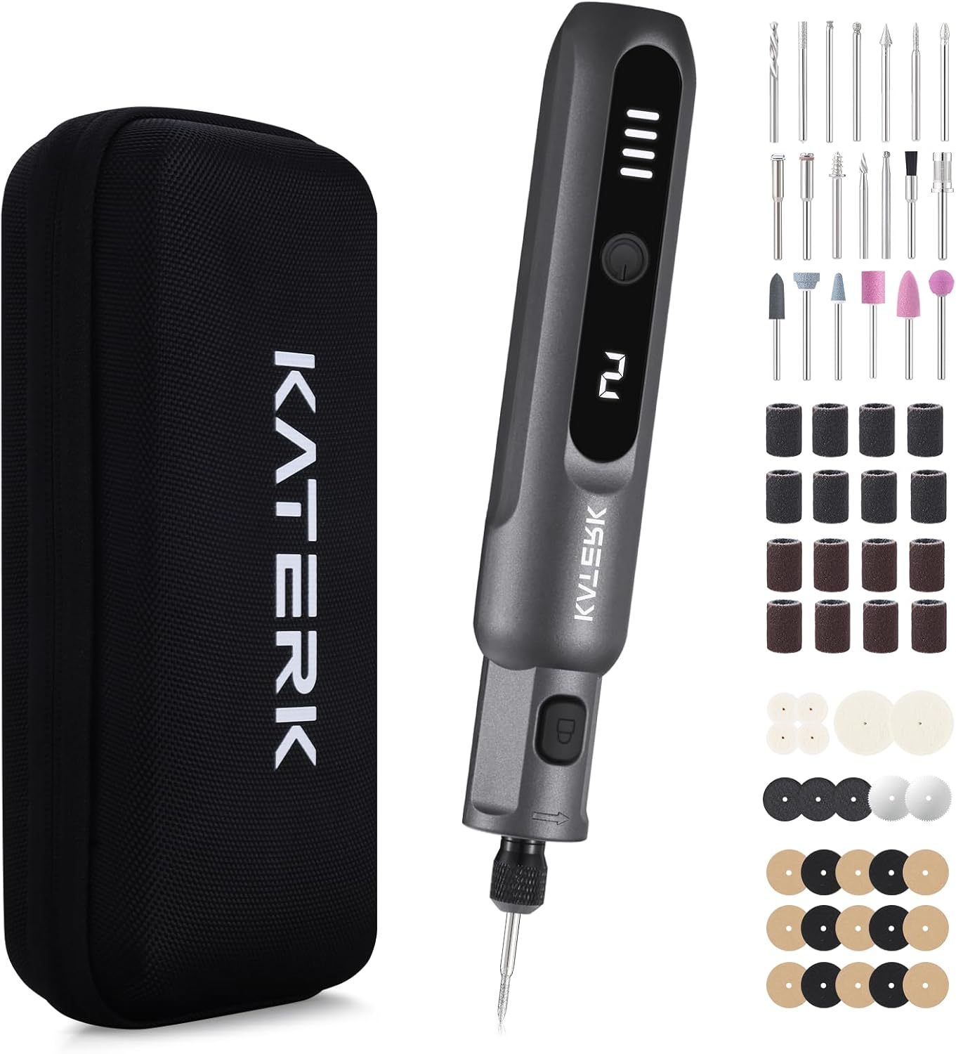 Katerk Mini Cordless Rotary Tool, 5-Speed Rotary Tool Kit, 5000-20000RPM &amp; 70 Accessories, Multi-Purpose 3.7V Power Rotary Tool for Sanding, Engraving, Polishing, Drilling, DIY Crafts, 3D Printing