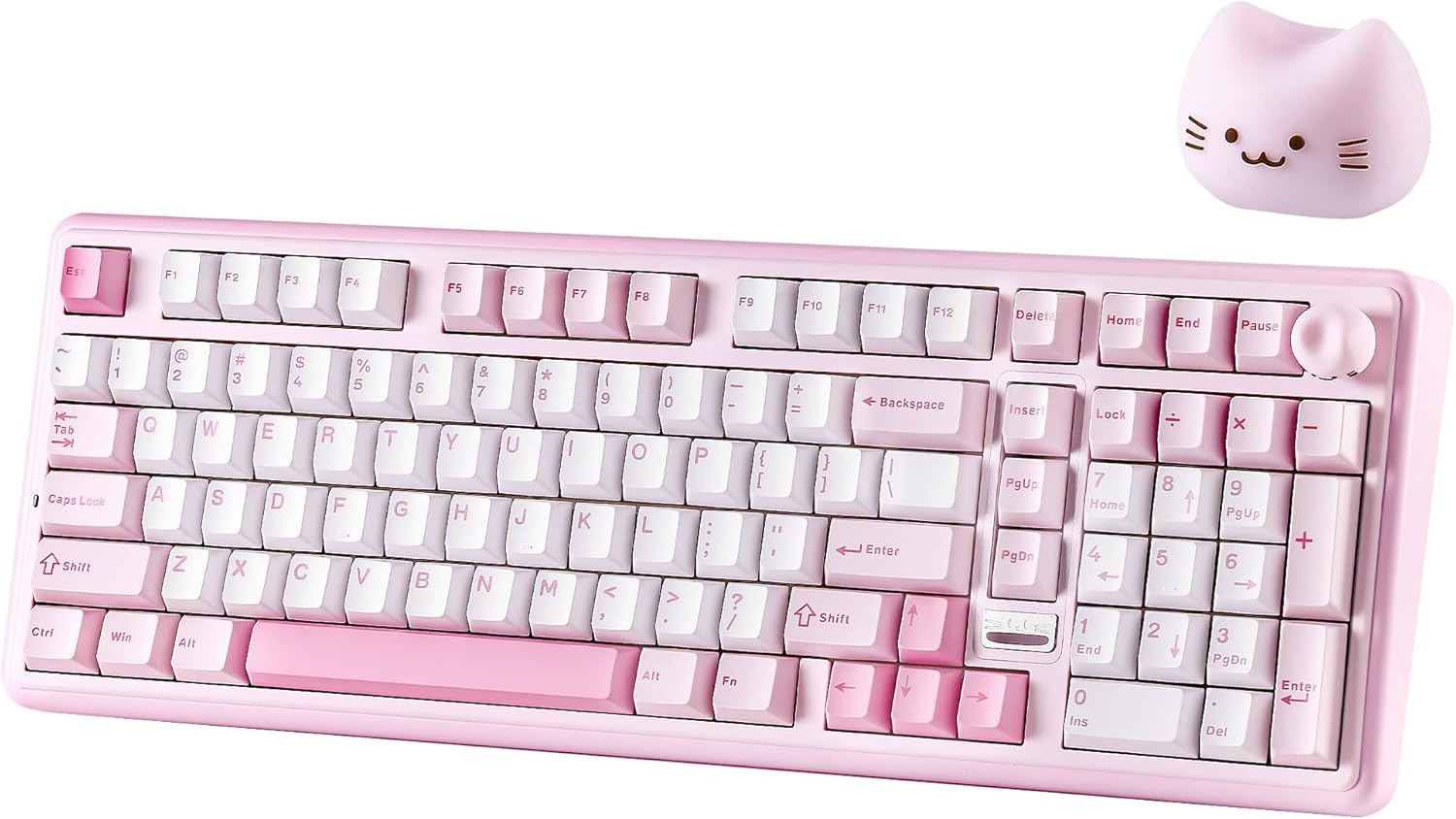 YUNZII B98 PRO QMK\/VIA Wireless Mechanical Gaming Keyboard, 96% Layout with Numpad and Cute Cat Knob, BT\/2.4G\/USB-C, Pre-Lubed Switch Hot Swap Gasket, RGB for Win\/Mac (Pink, Candy Linear Switch)