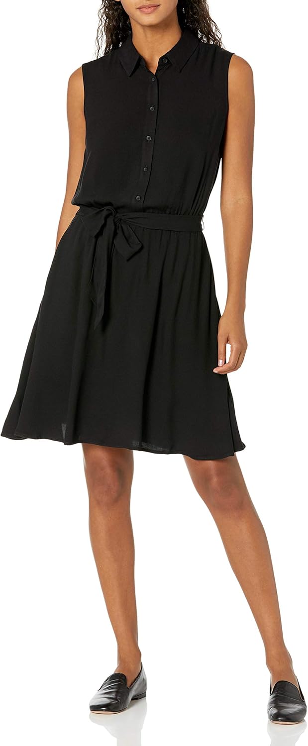 Amazon Essentials Women's Sleeveless Summer Shirtdress, Relaxed-Fit Woven Shirt Dress