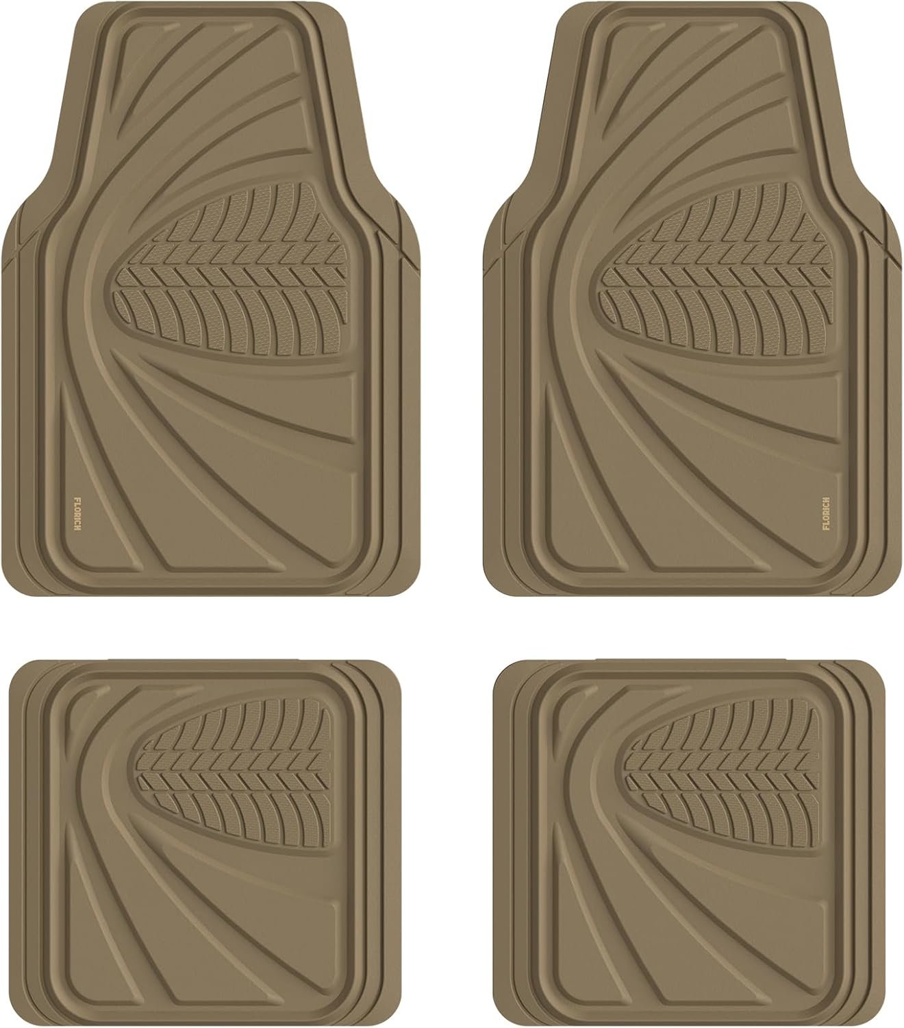 FLORICH Car Floor Mats, Waterproof Universal Heavy-Duty 4 Pieces Rubber Floor Mats for Cars, Full Set Car Mats with Anti-Slip Backing Fit for Most SUV, Vans,Trucks, Sedan(Beige)