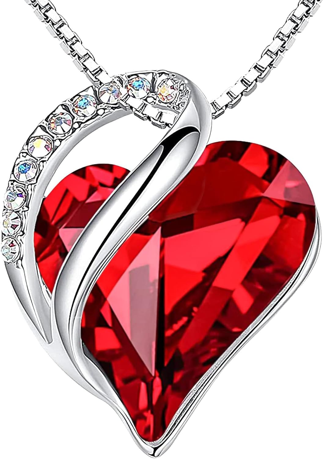 Leafael Mothers Day Gift Necklaces for Women, Infinity Love Birthstone Heart Crystal Pendant, Birthday Anniversary Jewelry for Wife, Mom, and Her, Silver Plated, 18" + 2" Adjustable Chain