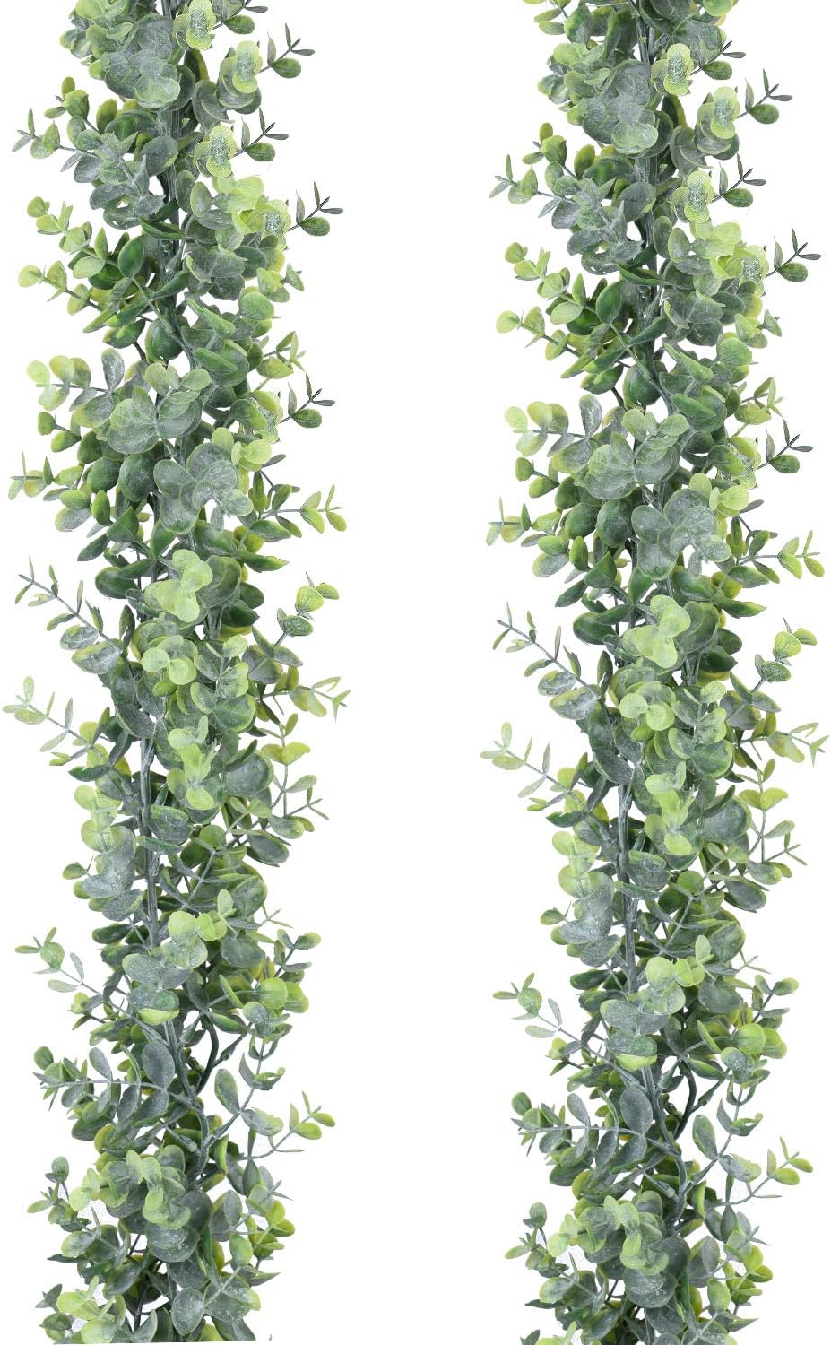 DearHouse Faux Eucalyptus Garland Plant, 2 Pack Artificial Vines Hanging Eucalyptus Leaves Greenery Garland for Wedding Backdrop Arch Wall Decor, 6 Feet\/pcs UV Protected Indoor Outdoor