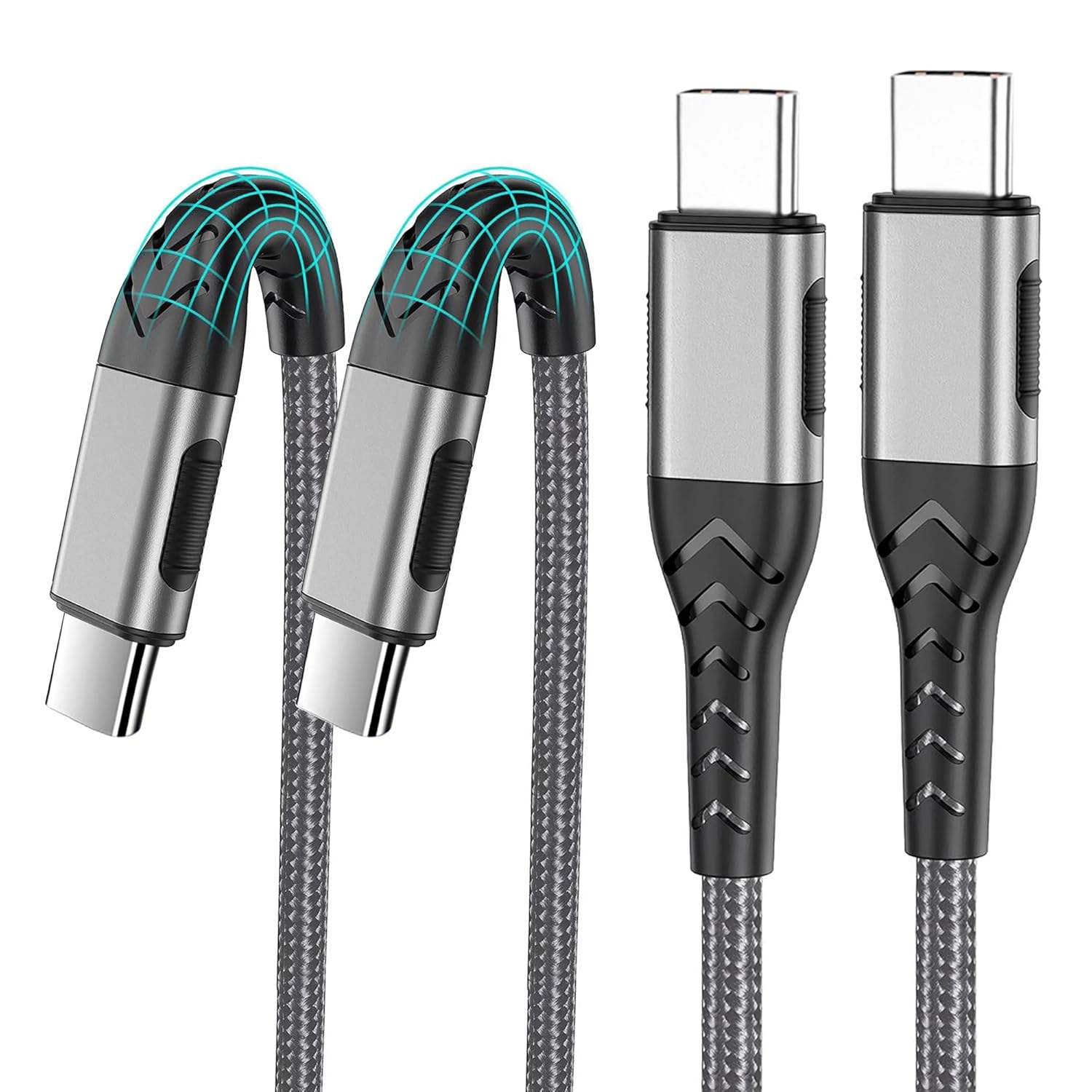 Durcord 2Pack 10ft USB C Charger Cable - 100W Fast Charging for Android\/Phone\/Pad, Type C to Type C Compatible with iPhone 17\/16\/15 Pro Plus Max Silver