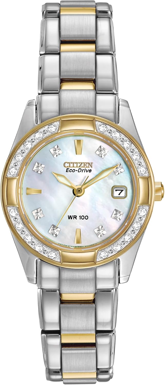 Citizen Women's Eco-Drive Dress Classic Diamond Watch in Two-Tone Stainless Steel, Mother of Pearl Dial (Model: EW1824-57D)