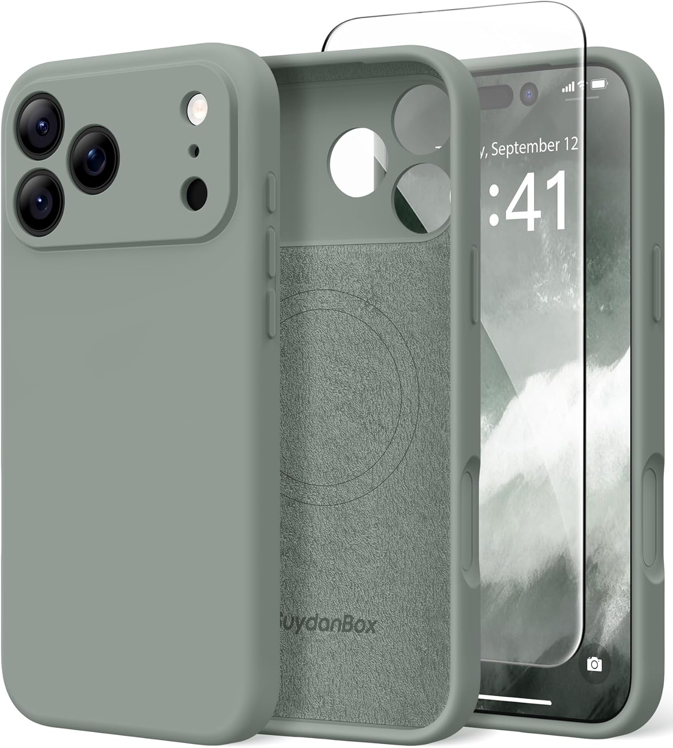 SuydanBox Magnetic for iPhone 17 Pro Case, Compatible with MagSafe, [Full Camera Protection][Screen Protector] Silicone Shockproof Protective Phone Case for iPhone 17 Pro 6.3", Calke Green