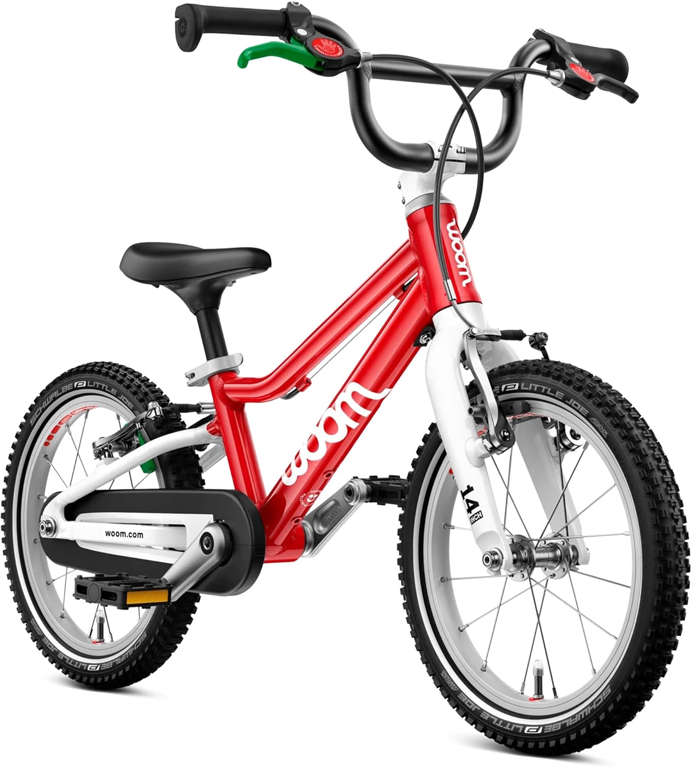 woom GO 2 Bicycle for Children 3 to 4.5 Years Old, 14-Inch Lightweight Bike with Handbrake, Steering Limiter &amp; Chainguard for Boys &amp; Girls