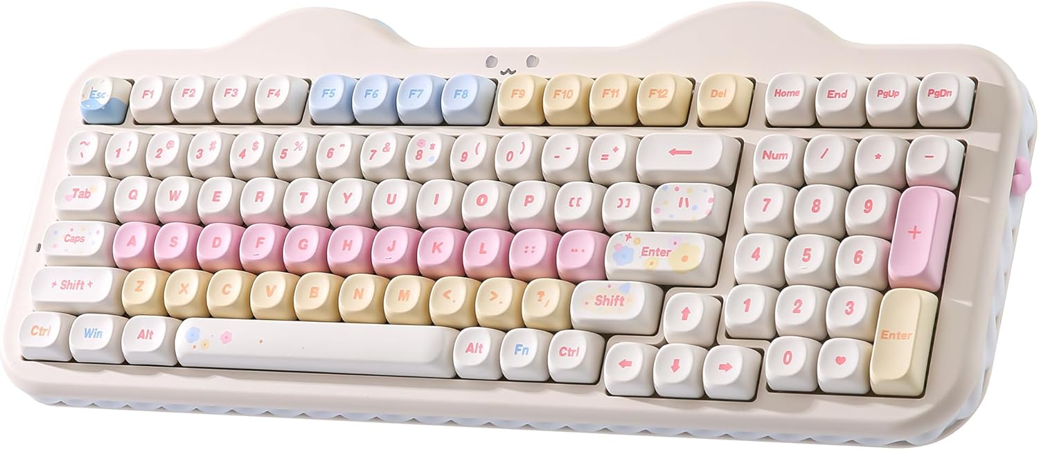 YUNZII C98 Wireless Mechanical Keyboard with Number Pad,99 Key BT5.0\/2.4G\/USB-C Hot Swap Gasket Mount with PBT MOA Keycaps,Custom RGB,Cute Cake Keyboard for Win\/Mac (Beige, Milk V2 Linear Switch)