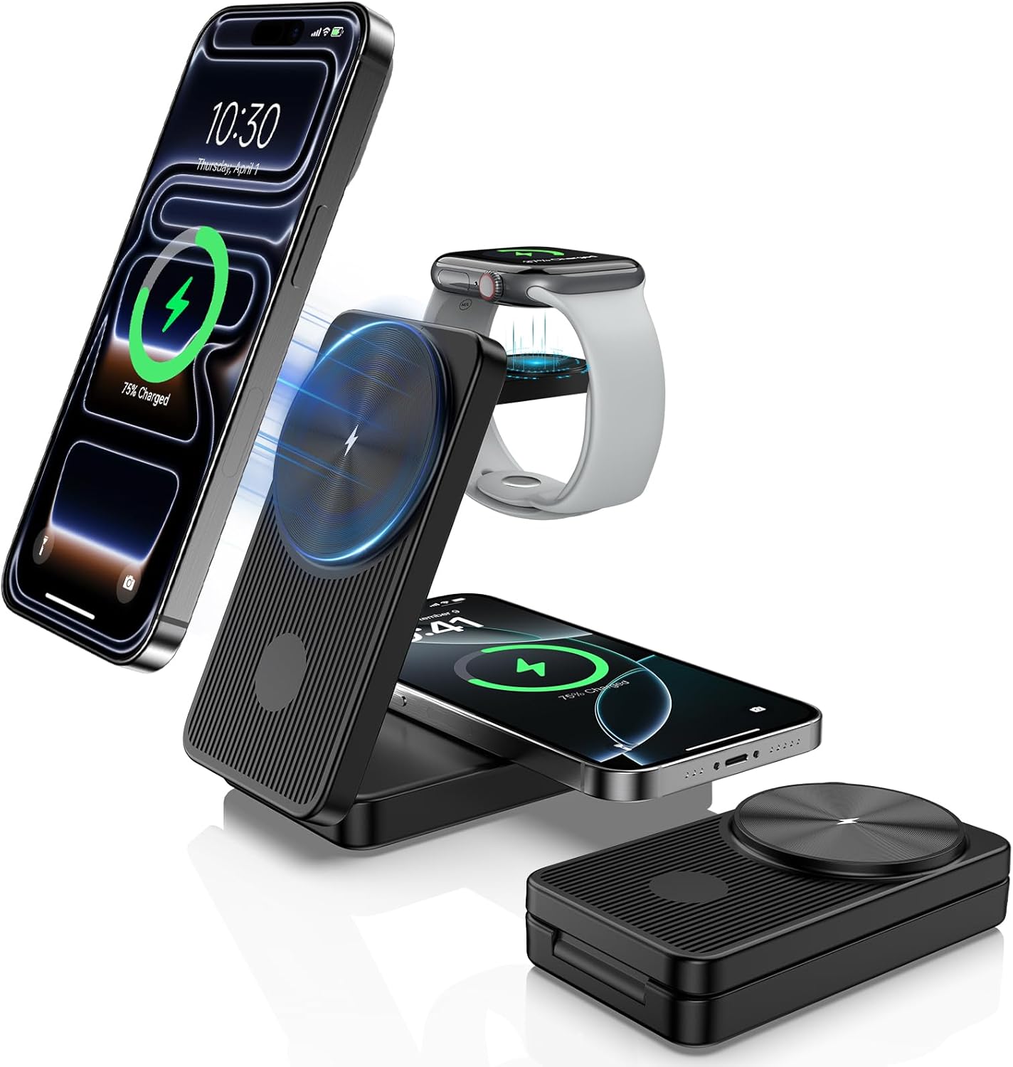 Wireless Charger for Apple Charging Station, Dual MagSafe Charger for iPhone 17\/17 Pro\/17 Pro\/iPhone 16 Pro Max\/\/AirPods, 3 in 1 Foldable iPhone Charging Station, Watch Charger for Apple iWatch S