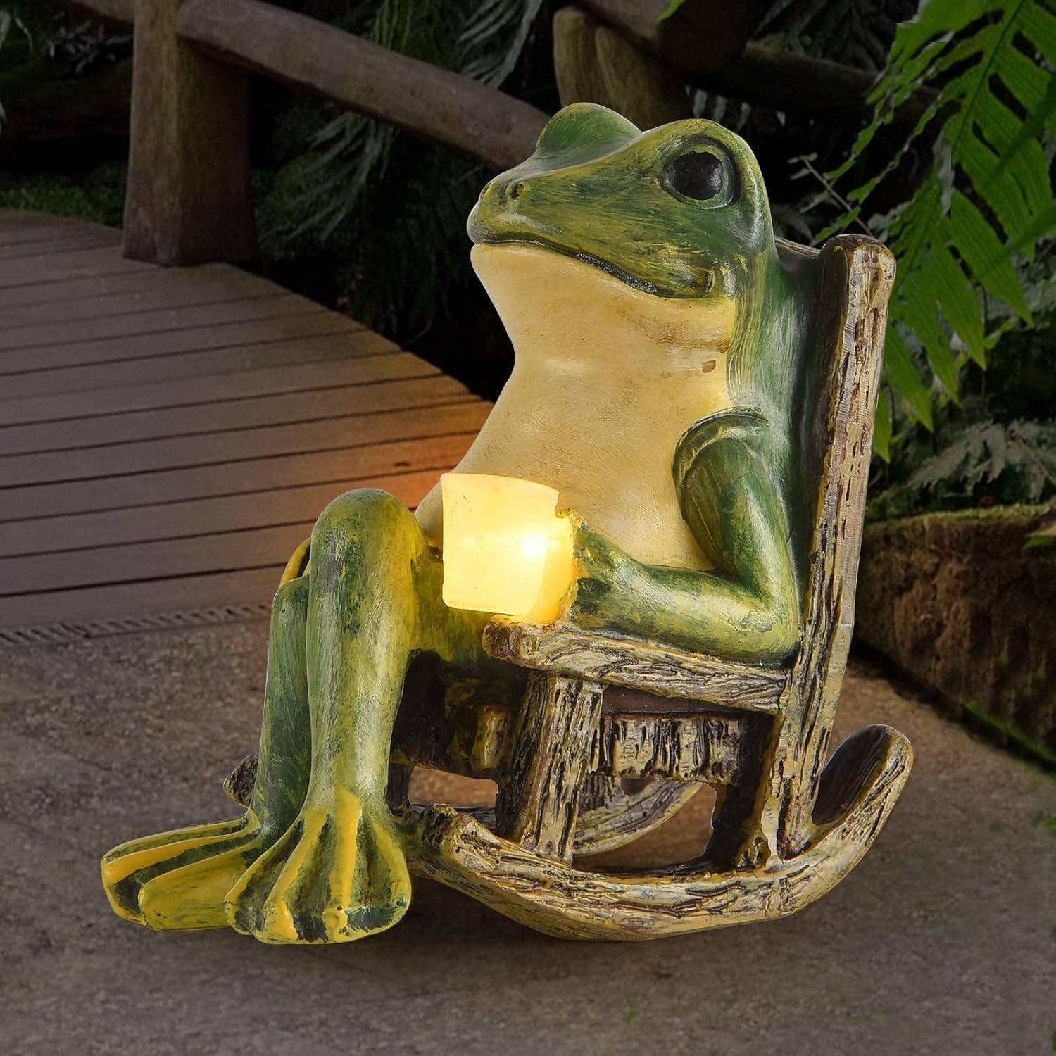 FOXMIS Miniature Frog Garden Statue Mom Gifts Home Decorations Fairy Garden Accessories Outdoor Lights Solar Garden Frog Decor Art Housewarming Gift for Patio,Yard,Lawn Ornament,3.89"x2.36"x3.