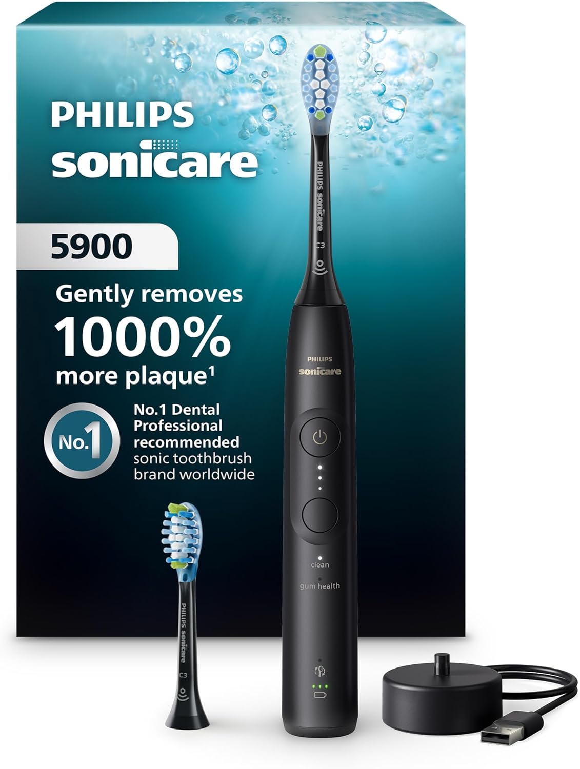 Philips Sonicare 5900 Series Electric Toothbrush - Next-Generation Sonicare Technology, Pressure Sensor, 6 Brushing Settings, SmarTimer, BrushPacer, 21-Day Runtime, Black, Model HX7131\/02