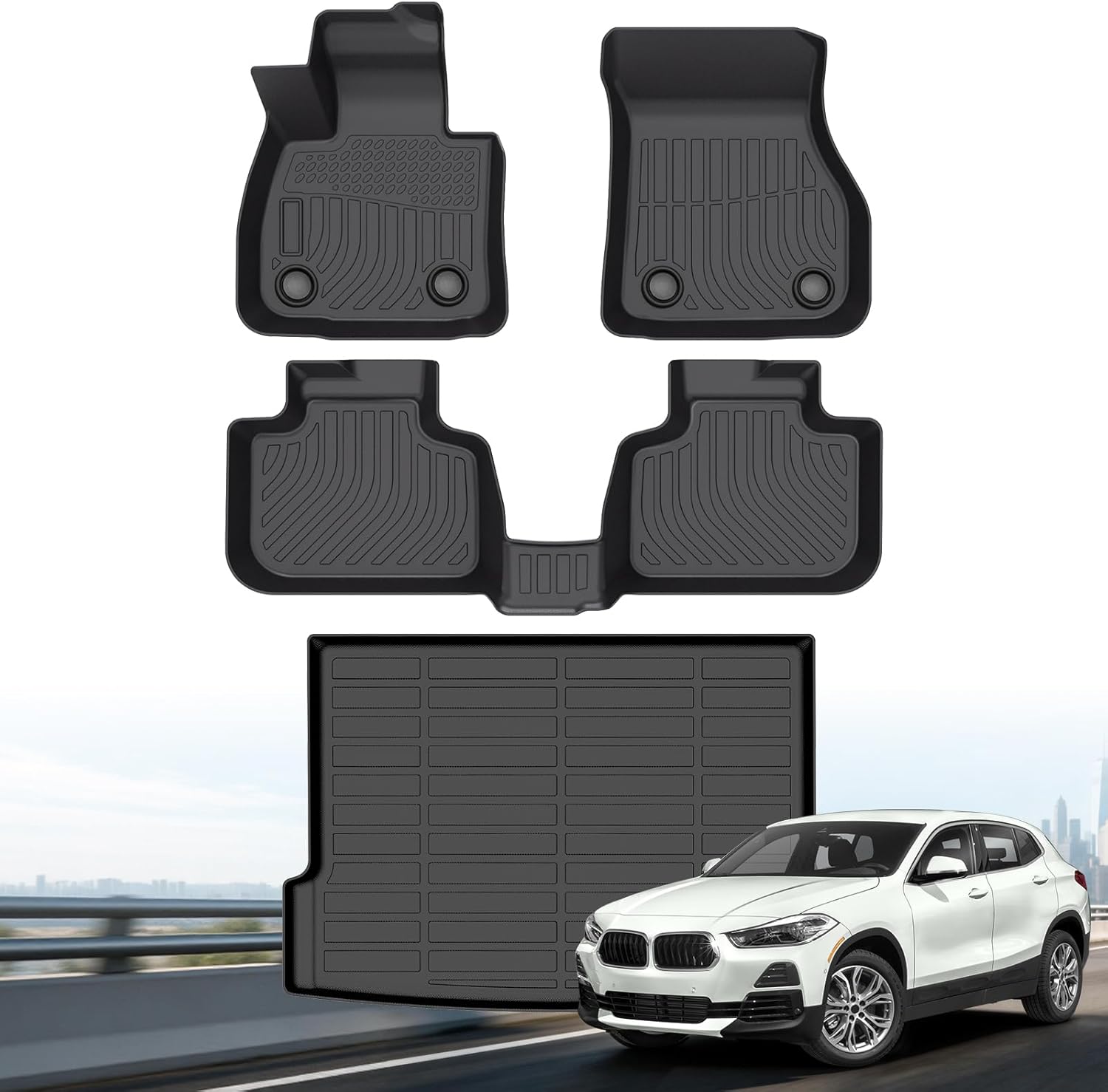 Floor Mats &amp; Cargo Liner for BMW X1 2016\u20132022 &amp; X2 2018\u20132023, Custom Fit TPE All Weather Car Mats for BMW X2 28i M35i, X1 28i, sDrive &amp; xDrive, Full Set