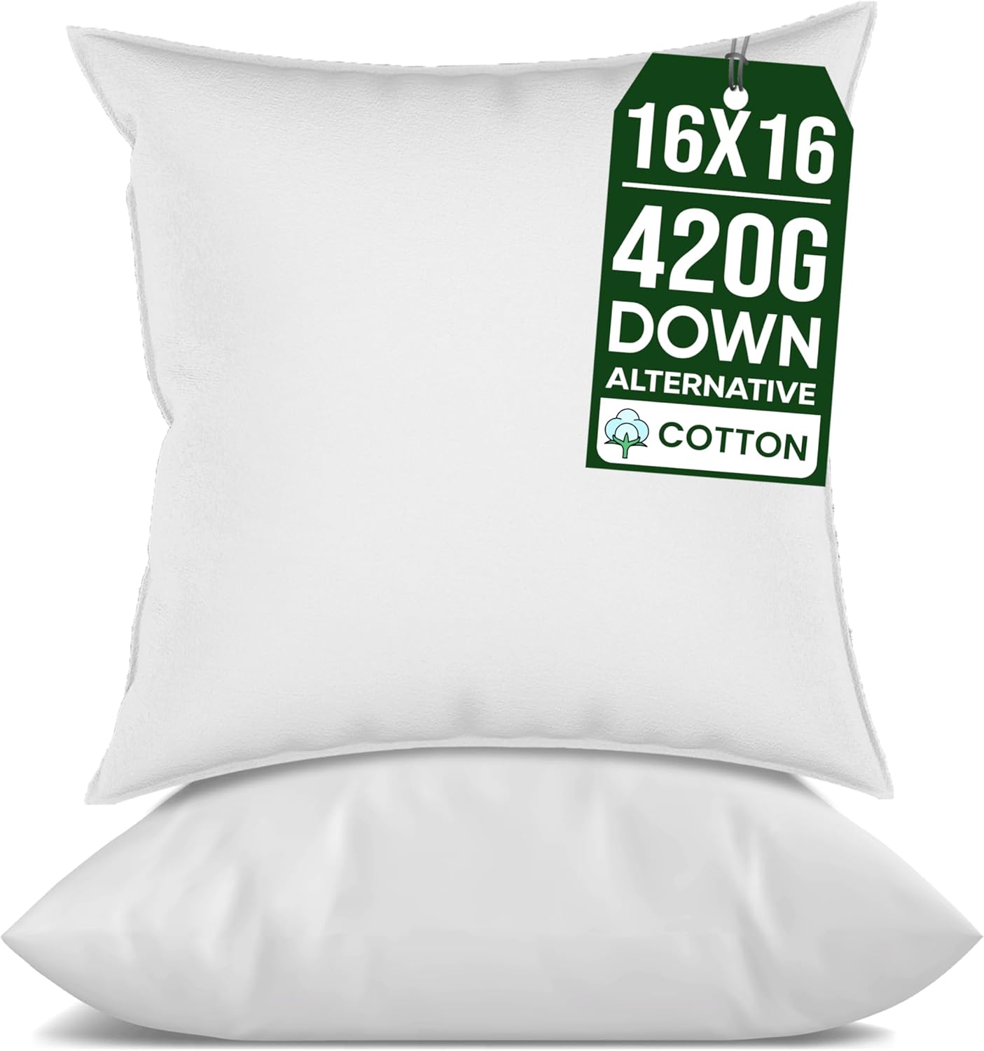 16x16 Pillow Inserts Set of 2, Firm and Fluffy Down Alternative Throw Pillows for Couch, Pillow Stuffing for Couch Sham Filler, Pillow Forms 16x16