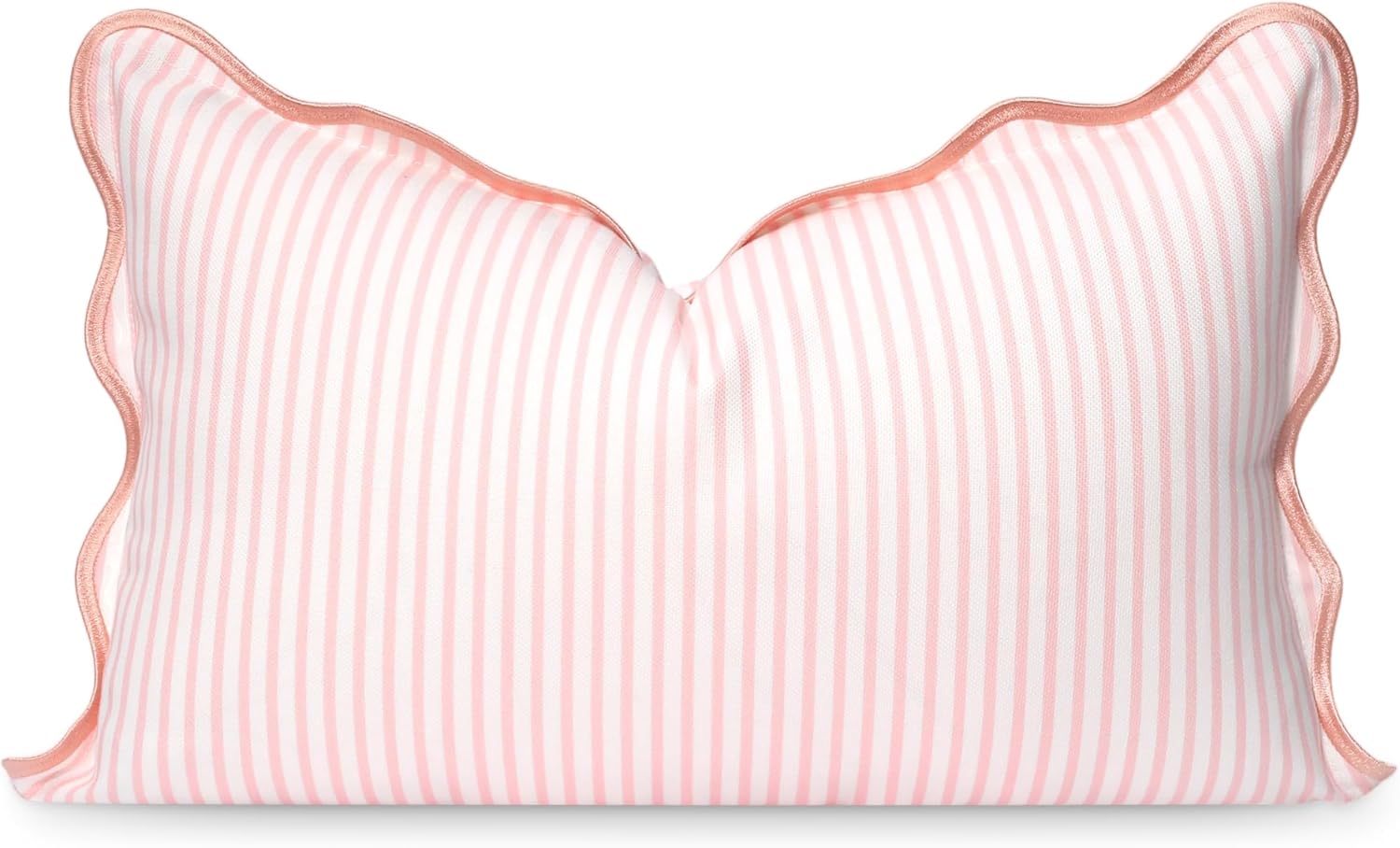 Hofdeco Premium Coastal Patio Indoor Outdoor Scalloped Lumbar Pillow Cover Only, 12"x20" Water Repellent for Backyard, Couch, Blush Pink Print Stripes
