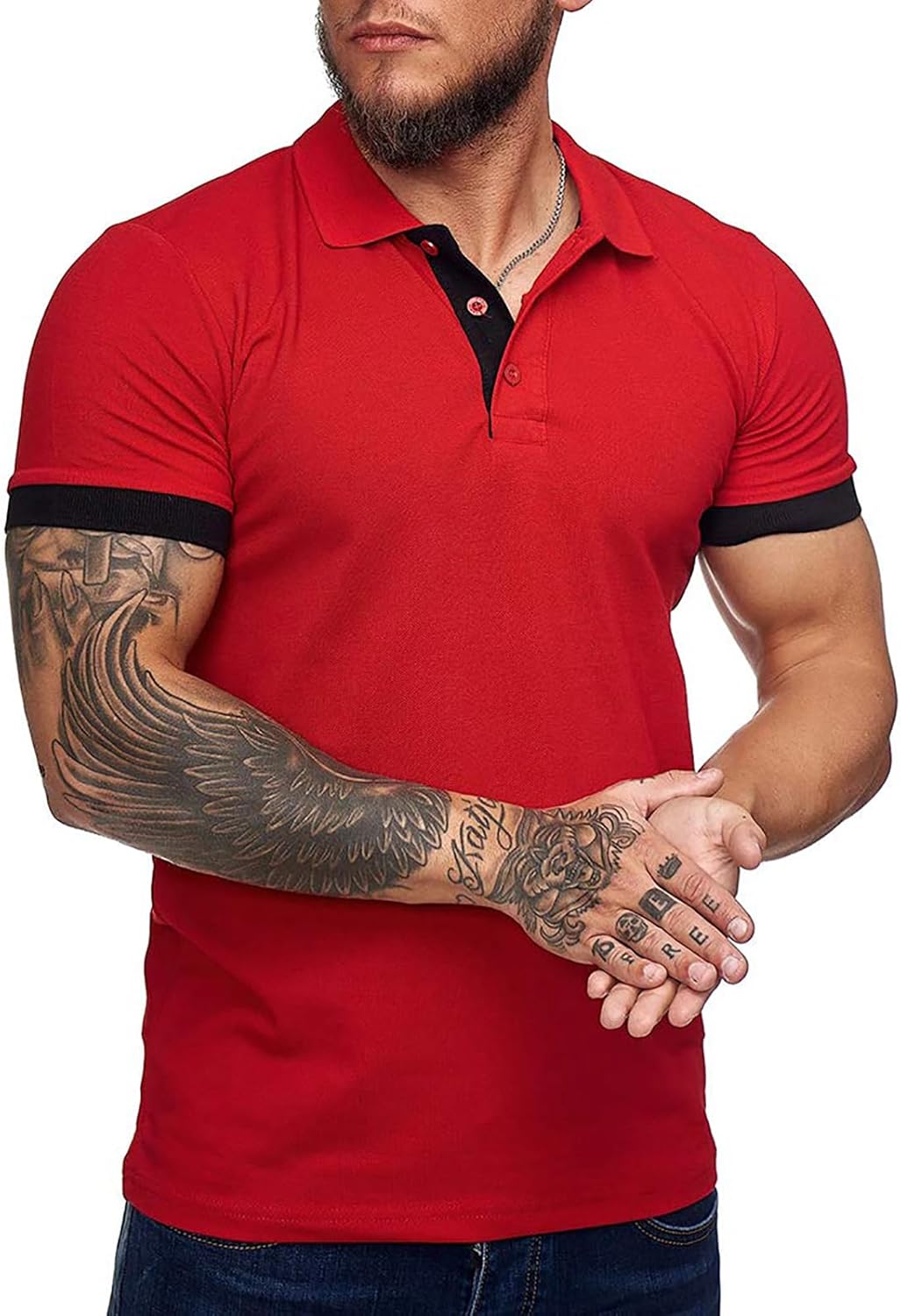 Zuoyouzi Men's Short Sleeve Casual Slim Fit Polo Shirts Basic Designed Classic Cut Cotton Shirts
