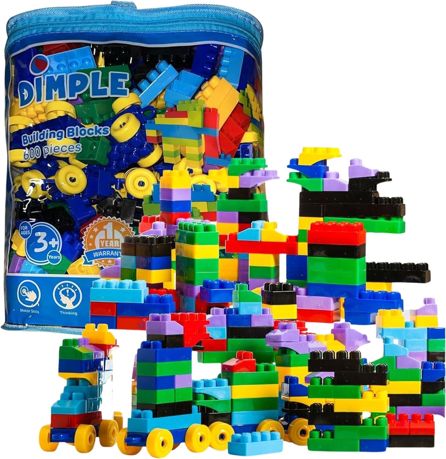 Dimple Large Building Blocks for Toddlers\/Kids (600 Piece) Stackable, Multi-Colored, Interlocking Toys Safe, Non-Toxic Plastic Bright Colors, Waterproof Boys, Girls Age 3 for Kids