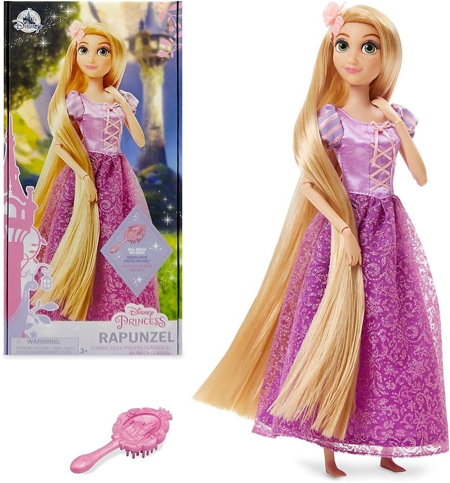 Disney Store Official Princess Classic Doll (Rapunzel from Tangled), 11 Inches, Includes Brush with Molded Details, Fully Posable Toy in Classic Outfit - Disney Princess Toys