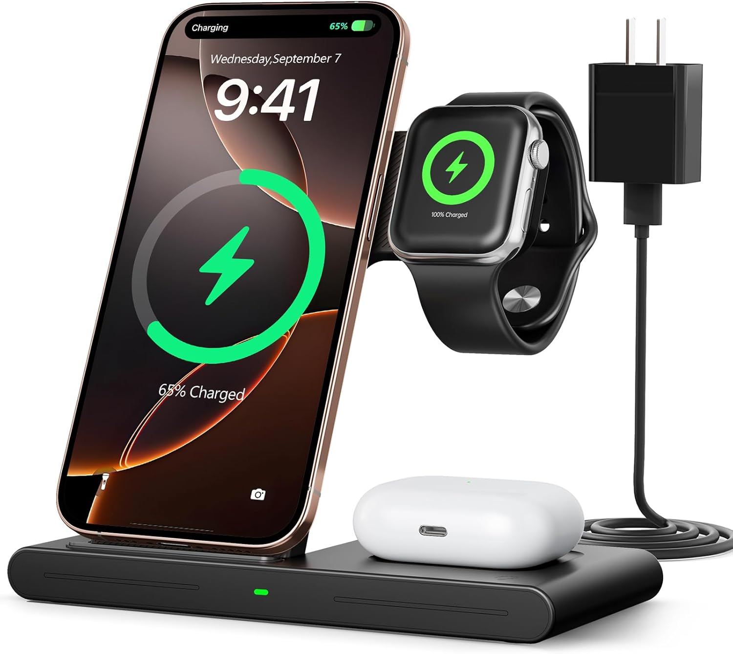 RYND 2026 Travel Portable Wireless Fast Charger for Apple &amp; Android Charging Station,3 in 1 Charging for iPhone17 16 15 14 13 12,Apple Watch Series &amp; Air pods 4 3 2 Pro,Samsung Galaxy