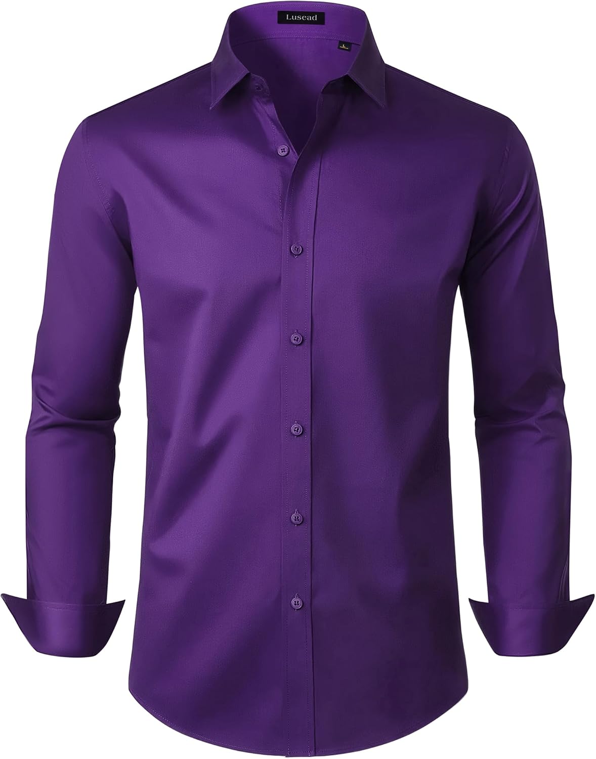 Lusead Mens Dress Shirts Long Sleeve Cotton Wrinkle Free Stretch Solid Casual Formal Wedding Business Button Down Shirt