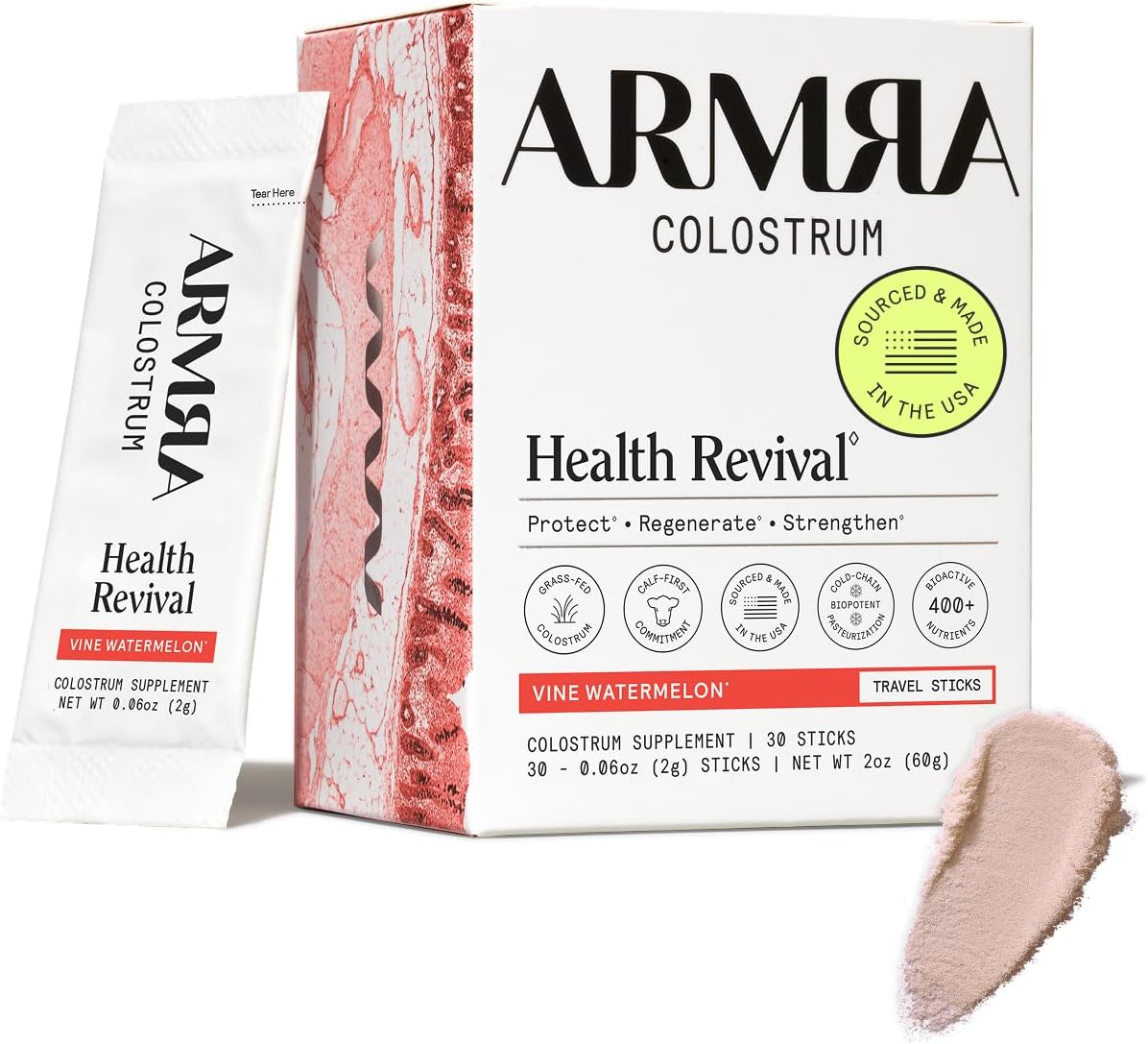 ARMRA Colostrum Powder | Vine Watermelon | Gut Health &amp; Bloating | Skin &amp; Hair | Immunity | Keto, Gluten &amp; Fat-Free | 30 Servings