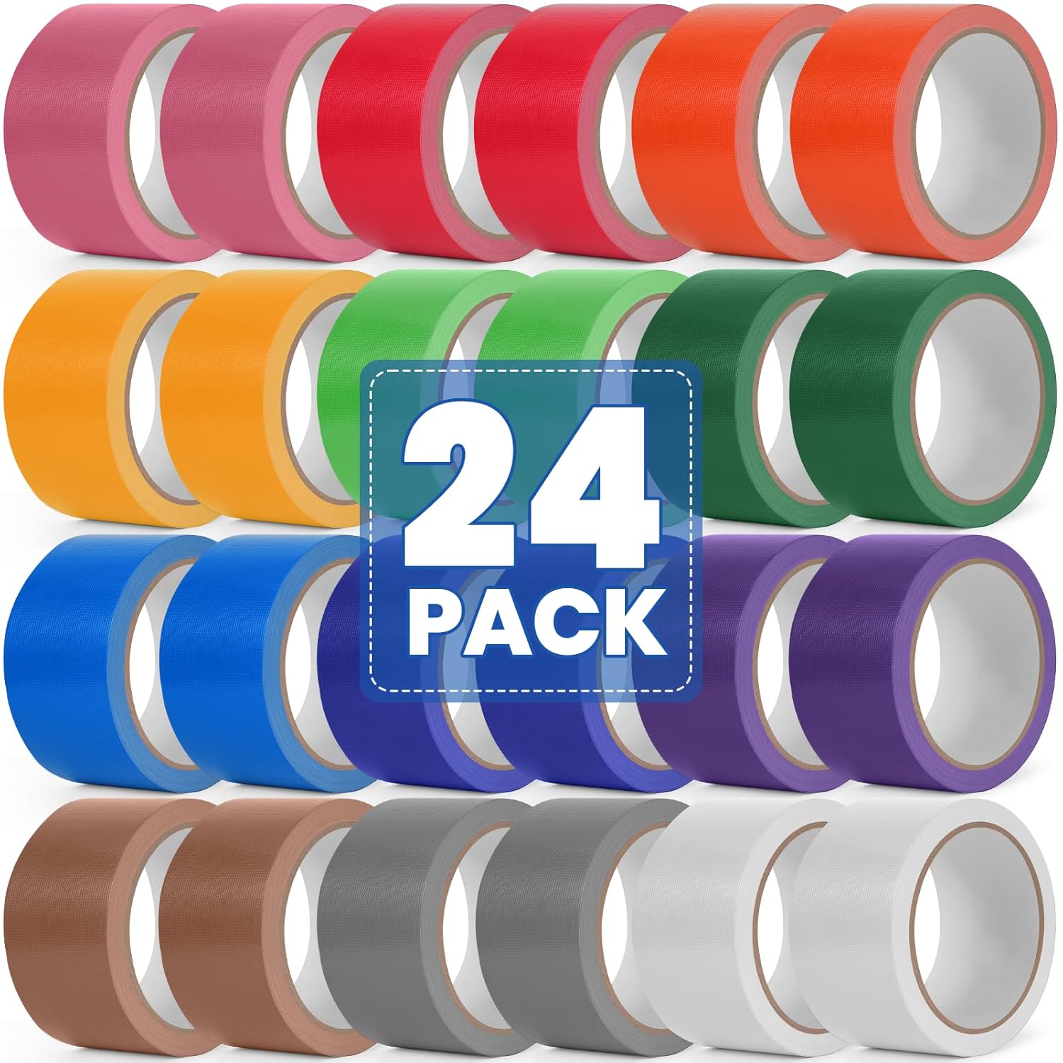 NUITPY 24 Pack Rainbow Colored Duct Tape, 12 Colors 10 Yards x 2 Inch Heavy Duty Duct Tape, Waterproof, Tear by Hand, No Residue Colorful Duct Tape for Packaging, Arts &amp; Crafts, Marking and DIY