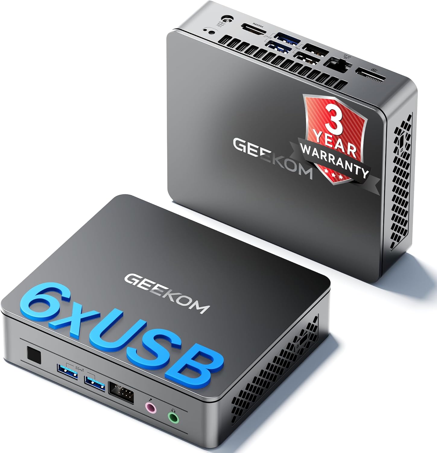 GEEKOM Mini PC Air12 Lite (3-Year Quality Support),with 12th Gen Intel N95 (15W TDP),8GB RAM 256GB NVMe PCIe M.2 SSD,6 USB Ports 9-Pin Mini Desktop Computer for Home\/Business\/Office