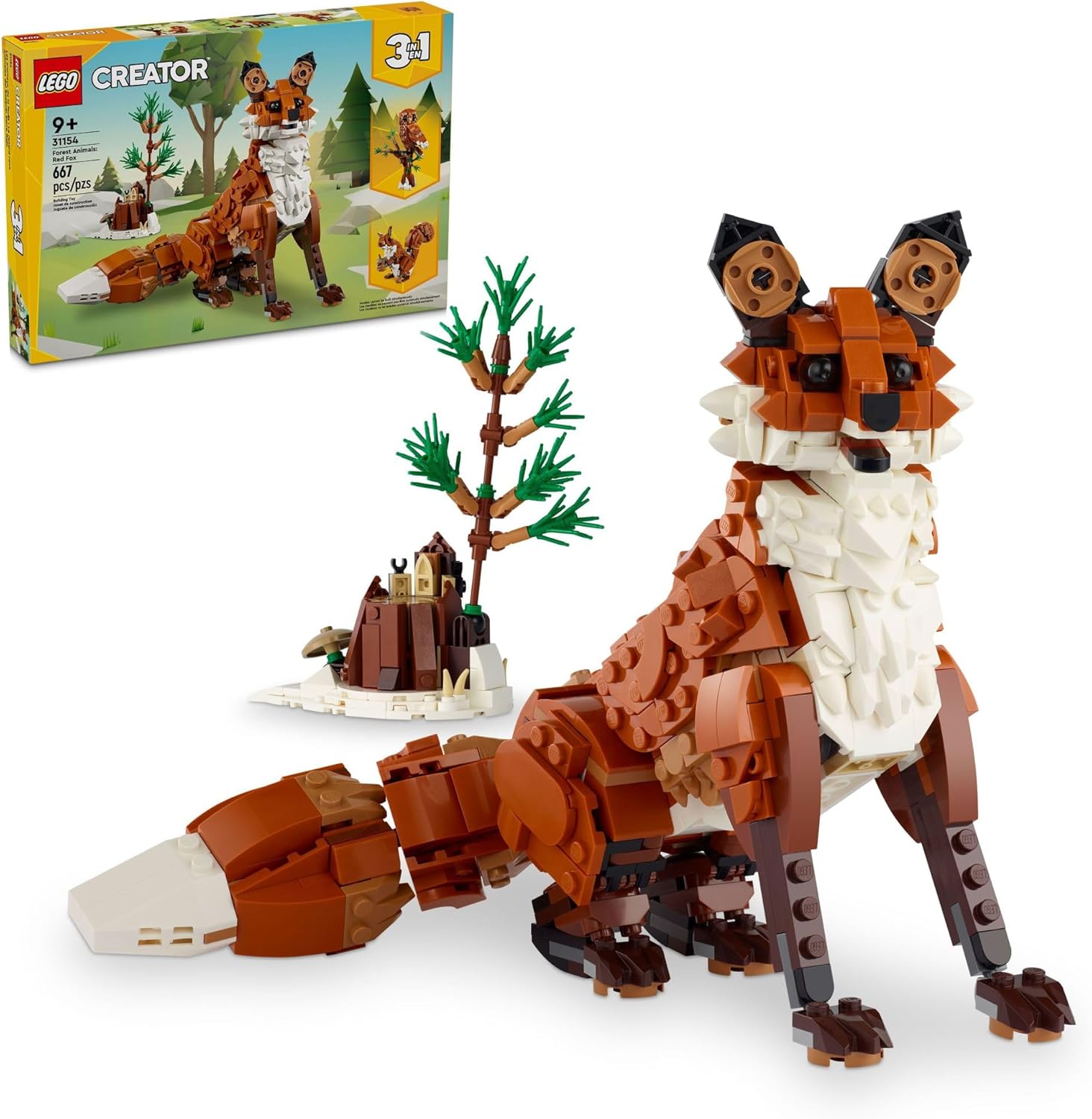 LEGO Creator 3 in 1 Forest Animals Red Fox Toys - Building Toys for Kids, Boys &amp; Girls, Ages 9+ - W\/ 3 Building Options into Fox, Owl, or Squirrel - Gift for Birthdays - 31154
