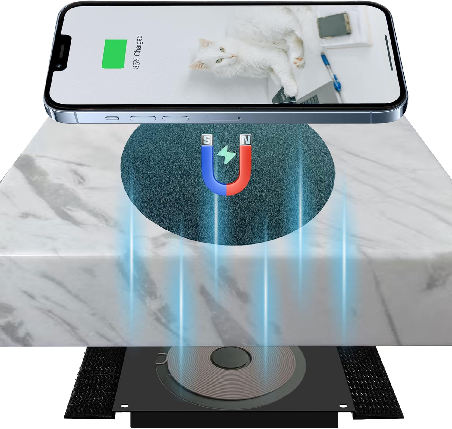 WLICNE Magnetic Invisible Wireless Charger 8-30MM, Under Desk 15W Furniture Wireless Charging Pad for Magsafe iPhone 14\/13\/ 12\/airpods3 and Android Phone Wireless Charging(with PD Adapter)