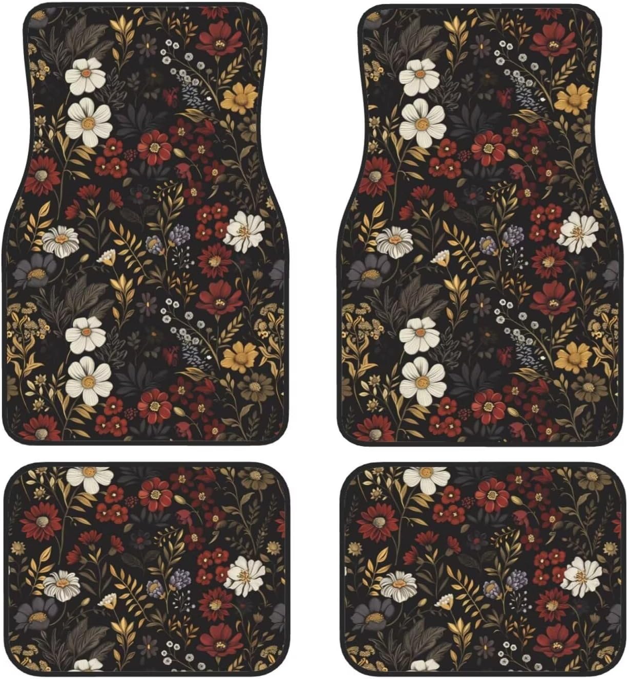 MAGIFUN Vintage Floral Car Floor Mats Flower Pattern Car Floor Mats Universal Fit SUVS,Sedan,Vans Daisy Leaf Herbs Car Carpets for Cute Women,Girly Full Set of 4 Car Accessories