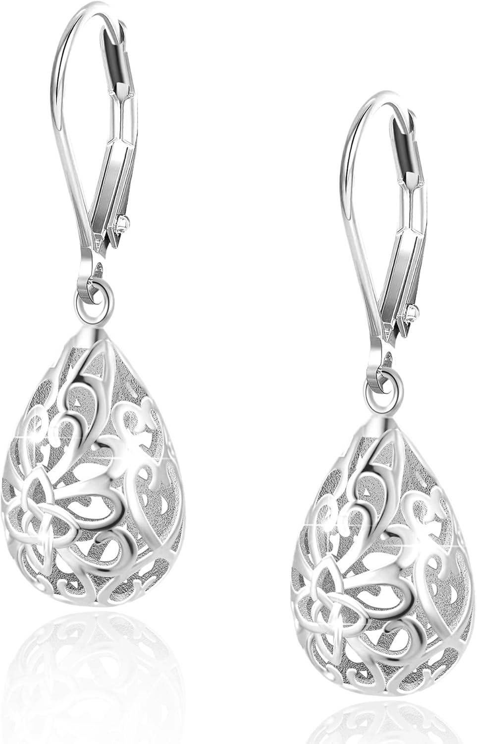 LANCHARMED 925 Sterling Silver 14K Gold French Style Leverback Earrings, Heart Dangle Drop Earrings for Women Hypoallergenic Jewelry