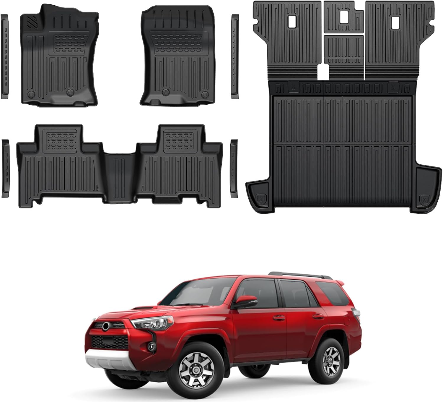 GALVAGNITE Floor Mats for Toyota 4Runner 2013-2024, All Weather Floor Mats Trunk Cargo Liner with Backrest Protectors Accessories and Door Sill Guards Accessories, Full Coverage Set (Only Fit 5 Seats)