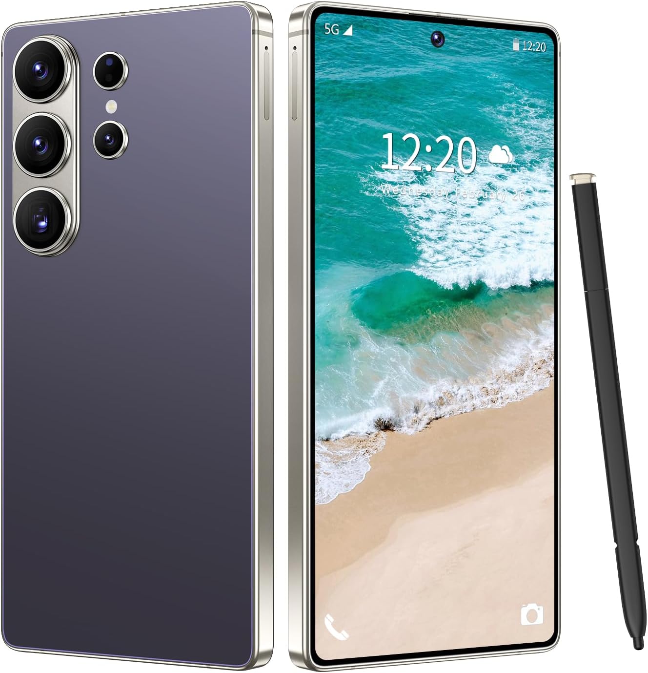 SZV 26 Ultra Unlocked Cell Phone,16+1TB 5G Unlocked Phone, Built in Pen Android 15 Battery 7000mAh 6.99" HD Screen Smartphone, Dual SIM\/Face ID\/Fingerprint Lock\/GPS (Deep Purple, 16+1TB)