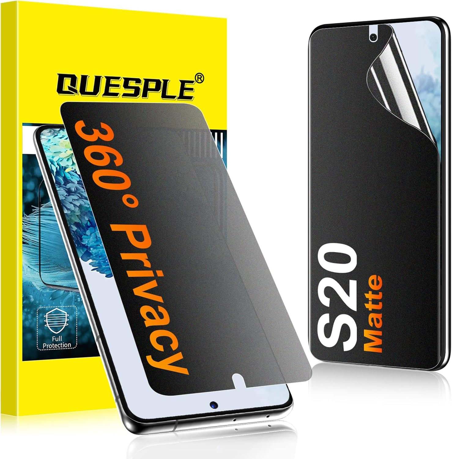 QUESPLE 2 Pack for Samsung Galaxy S20 Matte Privacy Screen Protector [Not Glass], 360° Anti-Spy, Anti-Scratch, Anti-Glare, Support Fingerprint Unlock