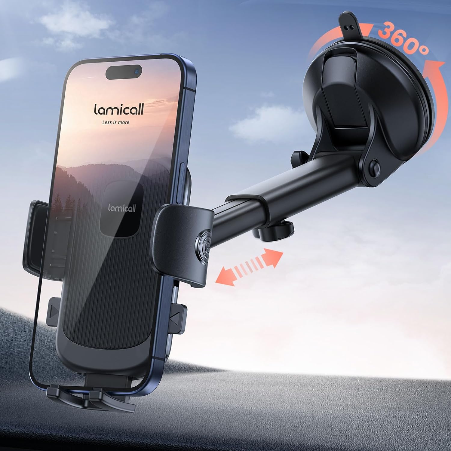 Lamicall Car Phone Mount - [Strongest Military-Grade Suction Cup] 360° Rotation Phone Holders for Your Car Quick Release Adjustable Phone Mount for Car Dashboard for iPhone 17 16 Pro Max Mothers Day