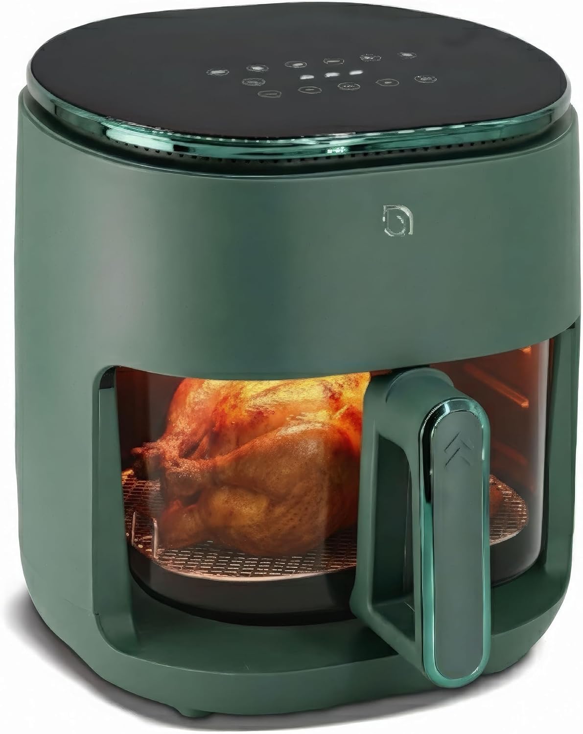 WILLOW Eco Series 6 in 1 Air Fryer with Glass Basket, 5 Quart Non Toxic Air Fryer w Digital Display, 430°F Max Temp, Preheat &amp; Keep Warm Function, Compact + Dishwasher Safe Glass Airfryer - GREEN