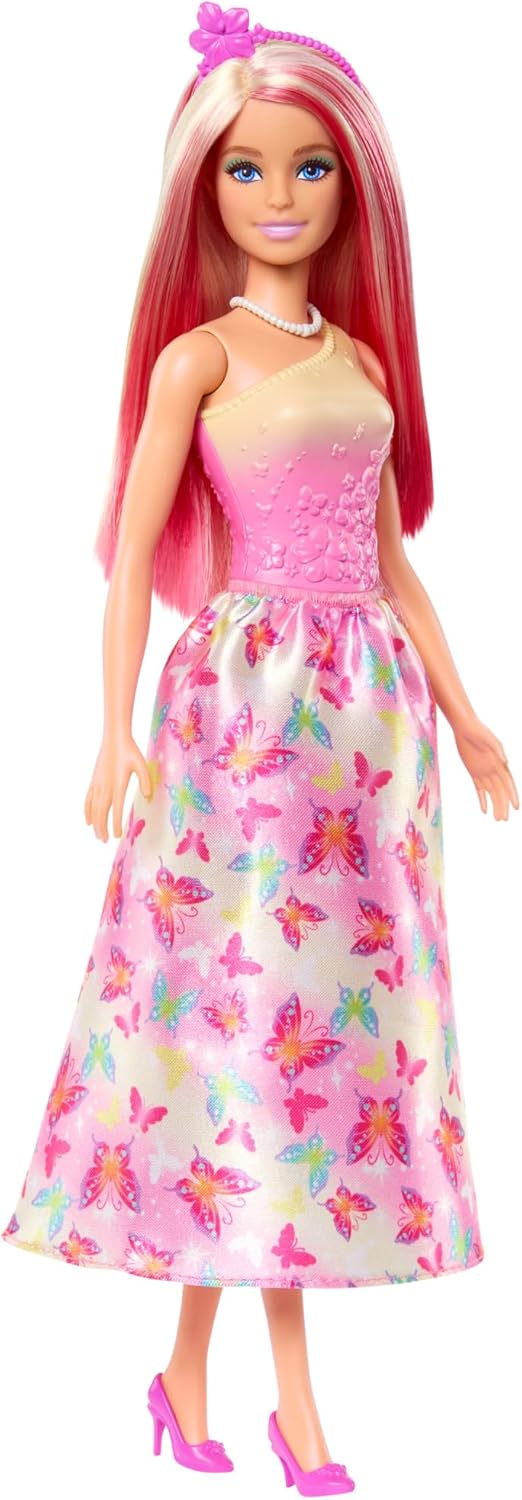Barbie Royal Doll with Pink &amp; Blonde Fantasy Hair, Colorful Accessories, Pink Ombre Bodice &amp; Butterfly-Print Skirt