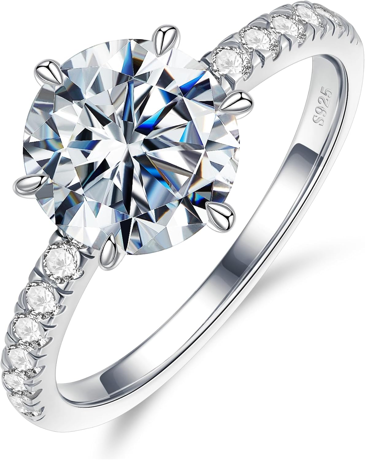 MOOSEA 2CT Moissanite Engagement Rings for Women Wife, 925 Sterling Silver with Rhodium Plating Promise Ring Her Moissanite Rings for Women Engagement Wedding Gifts