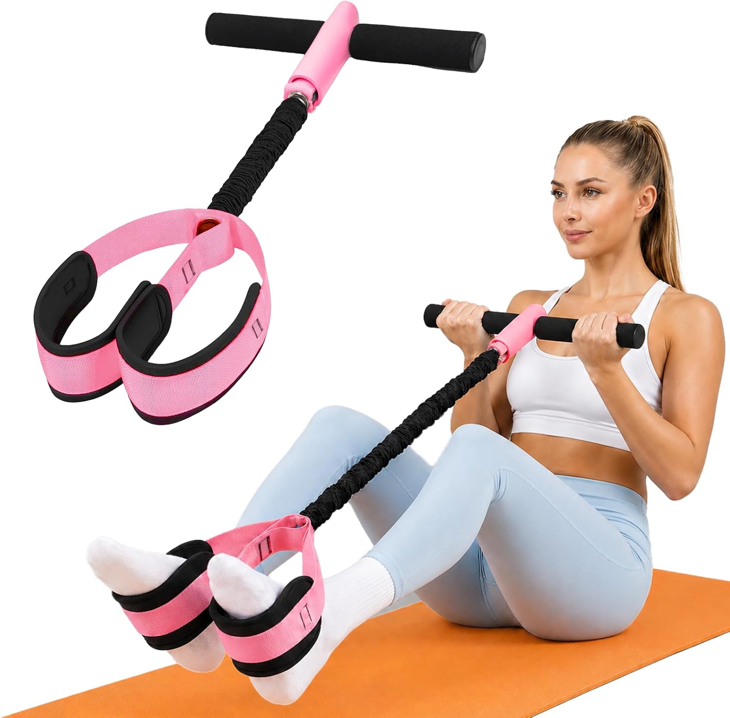 Upgraded Durable Pedal Resistance Band with Handle, Thickened Latex Tubes and Soft Foam Fabric Foot Pedal, Sit Up Exercise Equipment for Abdomen, Waist, Arm, Leg Stretching Training