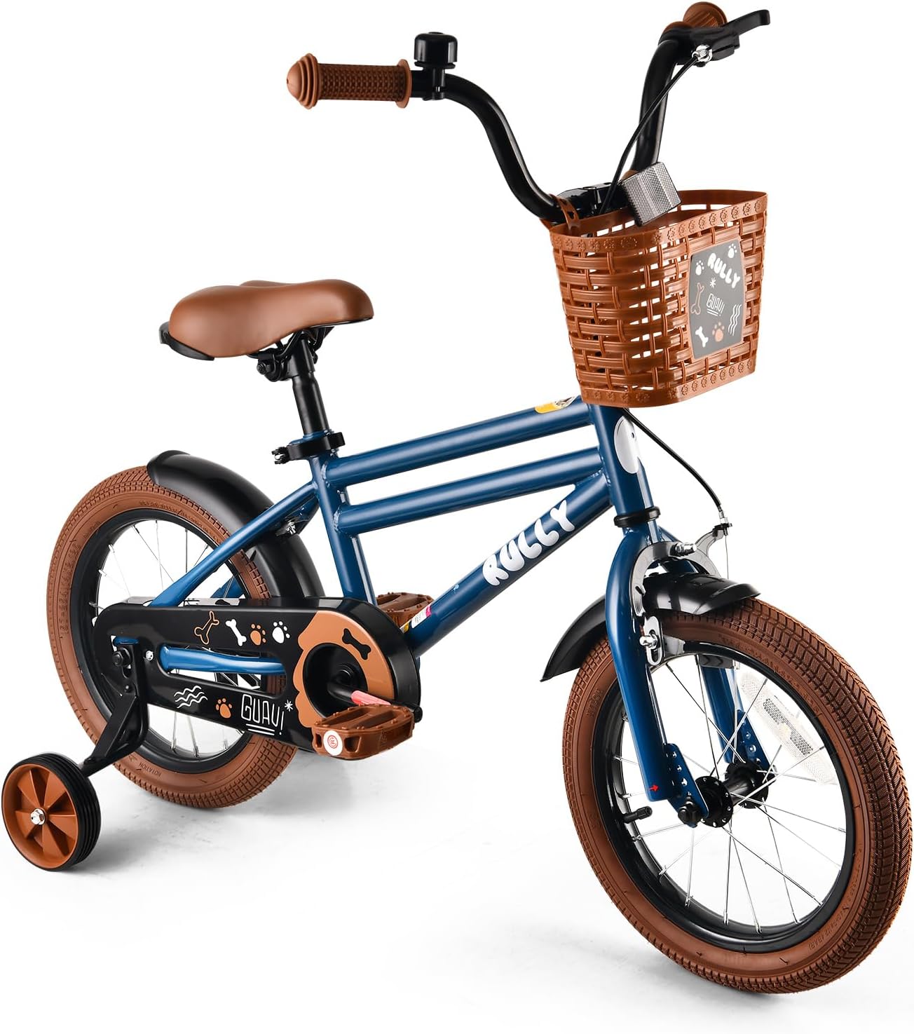 RULLY 12 14 16 Inch Boys' Bike for Kids Ages 2-6, Toddler Bicycle with Training Wheels, Coaster Brake &amp; Handbrake, and Front Basket(Blue Black Green)