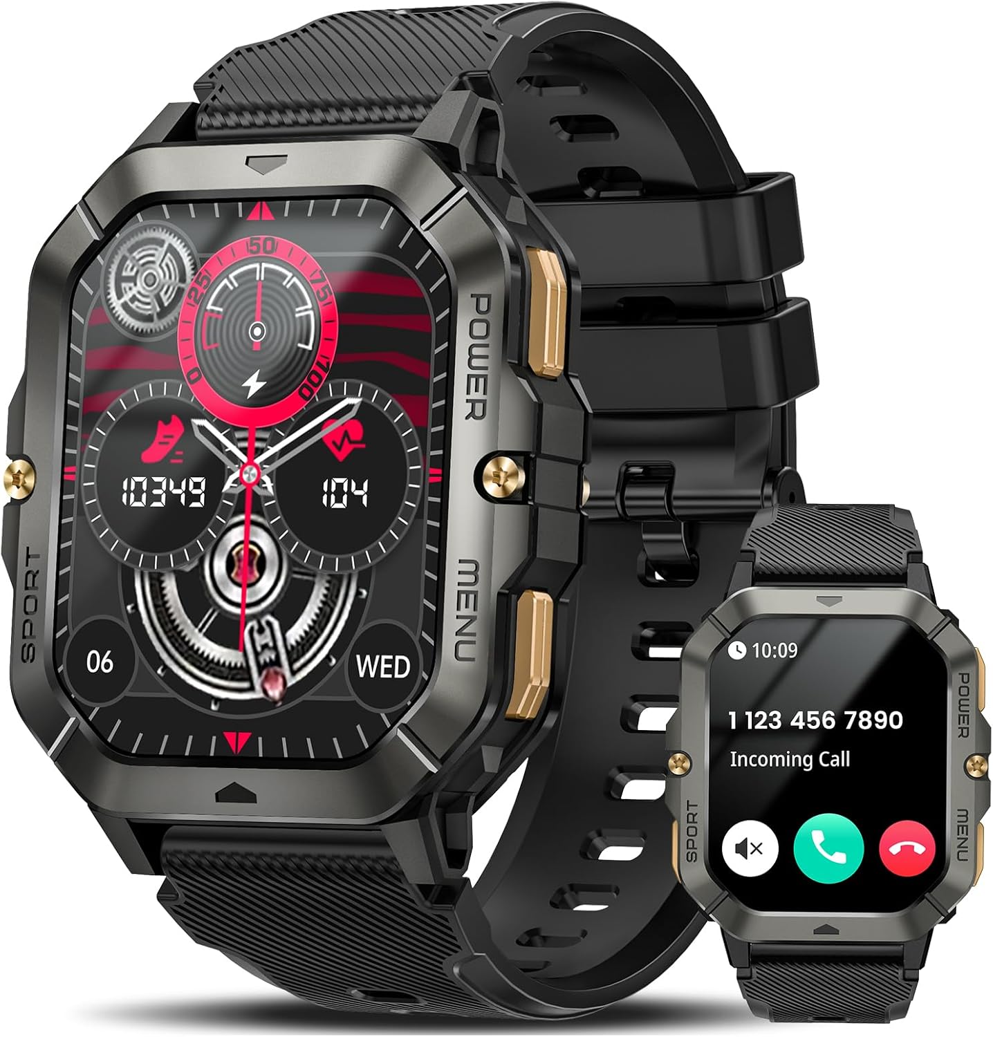 Military Smart Watches for Men (Answer\/Make Calls), 2.02'' Fitness Smart Watch for Android and iPhone, Waterproof Fitness Tracker with Blood Pressure\/Heart Rate\/Sleep\/100+ Sport Modes, Wat
