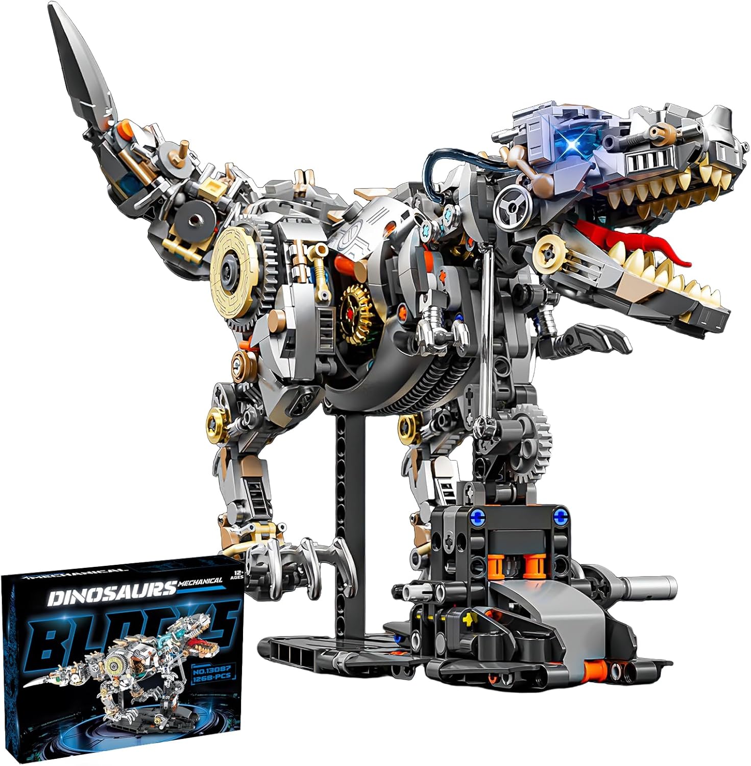 HJPLPXH Mechanical Tyrannosaurus Building Blocks Set with LED Light &amp; Display Stand, 1268 PCS T-Rex Dinosaur Model Kit, Home Decor &amp; Collectible Gift for Adults, Teens.