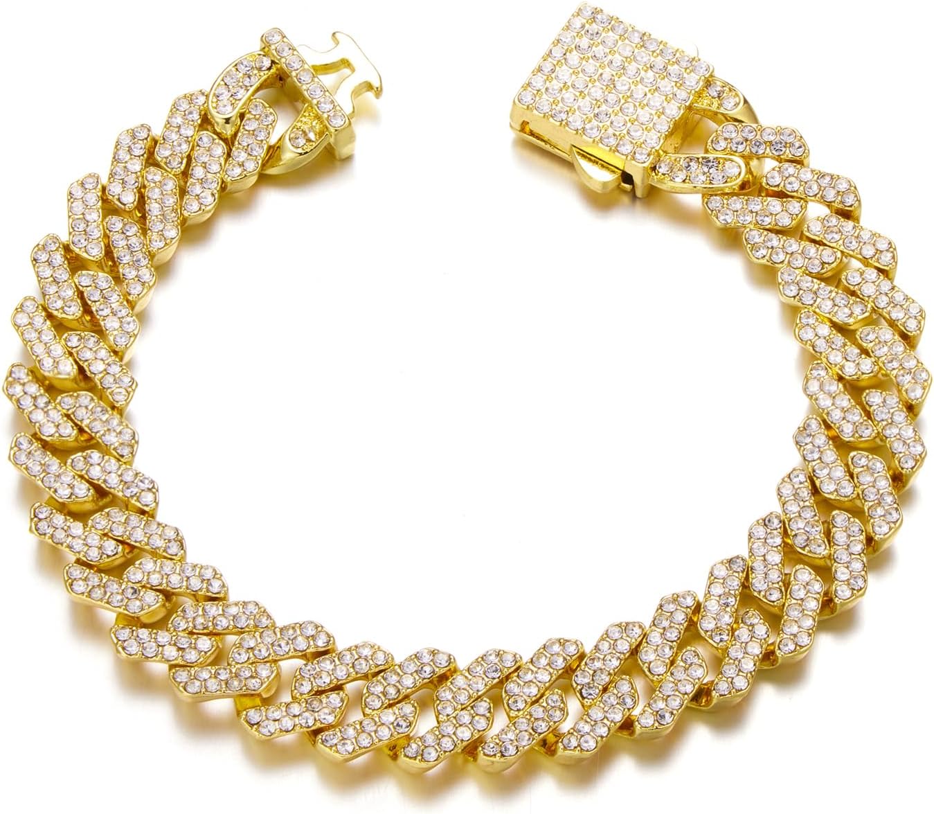 HIPBLING Cuban Link Bracelet for Women Miami Cuban Bracelet 12mm Pink Rhinestones Silver Plated Iced Out Bracelets Bling Hip Hop Jewelry for Womens Gift