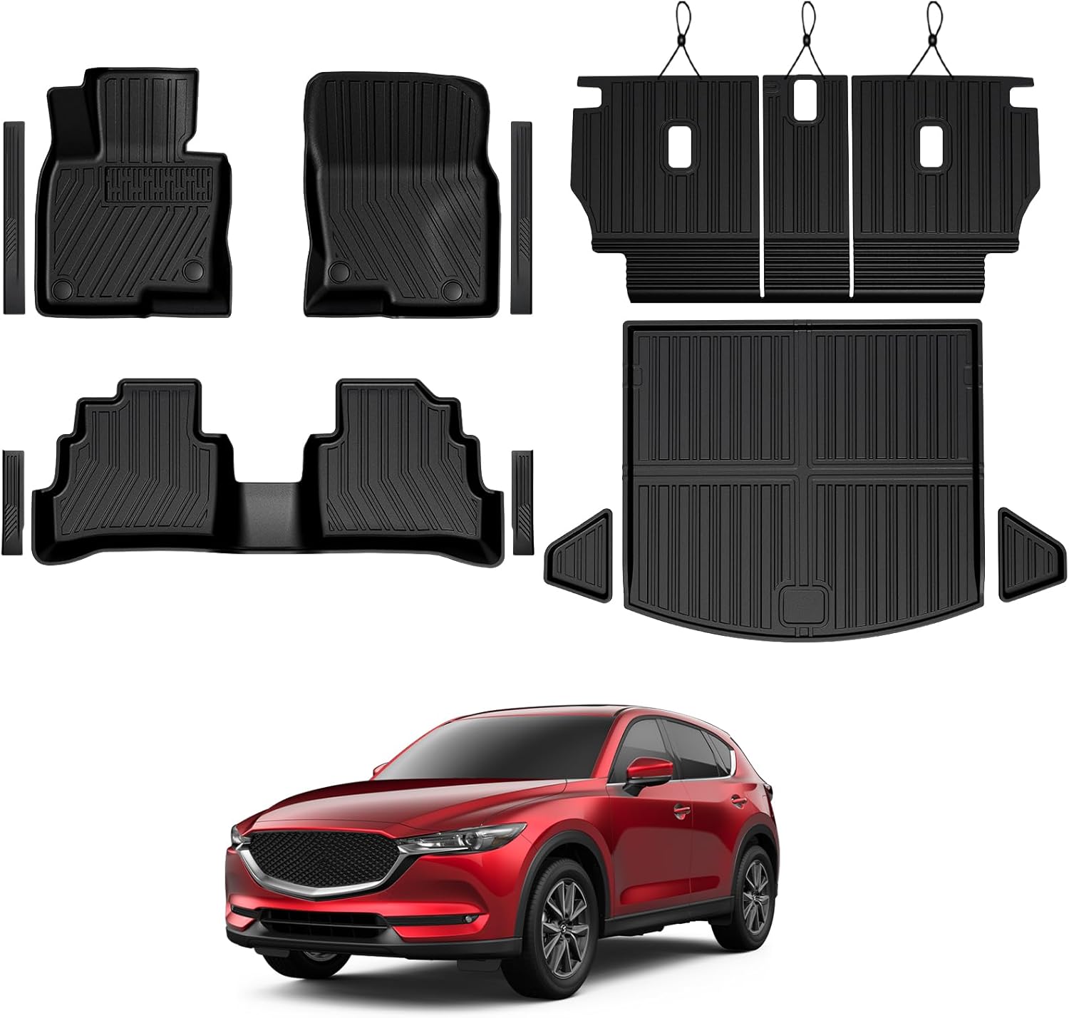 GALVAGNITE Floor Mats for Mazda CX-5 2017-2025, All Weather Floor Mats Trunk Cargo Liner with Backrest Protectors and Door Sill Guards Accessories, Full Coverage Set
