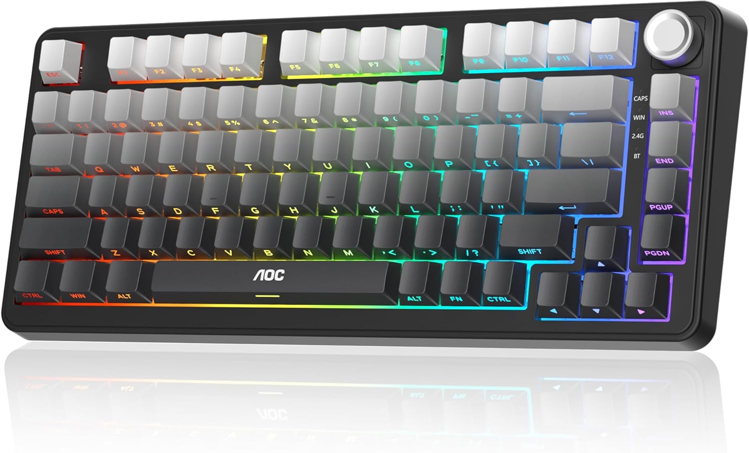 AOC GK330 Gaming Keyboard, Hot Swappable Wireless Mechanical Keyboard Support BT\/2.4GHz\/USB-C, RGB Backlit, Pre-lubed Reaper Switches, Anti-ghosting, 75% Gasket Custom Keyboard with Five-Layer Paddi