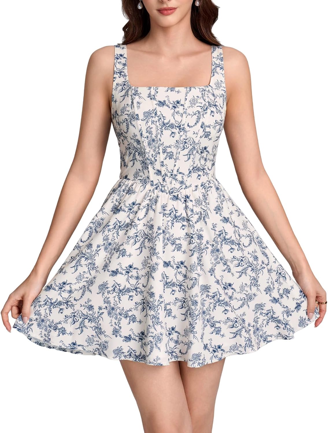 JKMNAO Corset Graduation Short Dress Floral Square Neck Bow Tie A Line Cute Dresses for Women Summer 2026