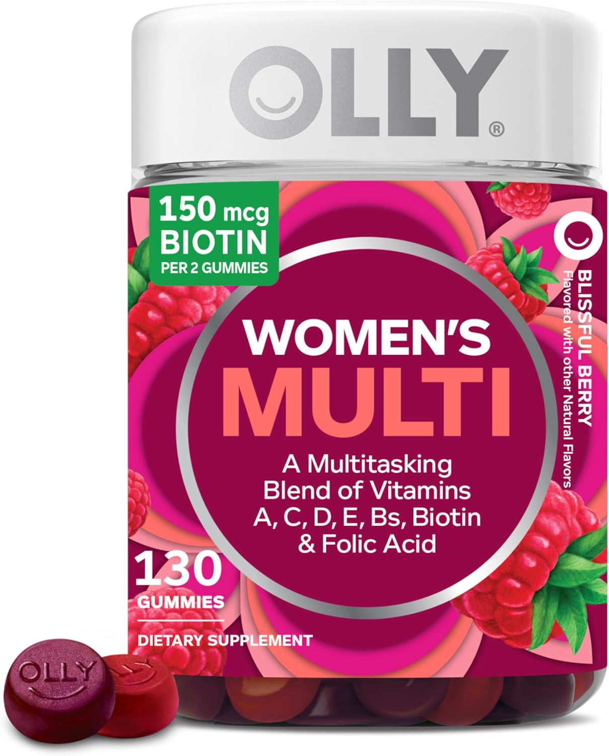 OLLY Women's Multivitamin Gummy, Women's Overall Wellness,* Vitamins A, C, D, E, Biotin, Folic Acid, Adult Chewable Supplement, Berry Flavored, 65 Day Supply - 130 Count