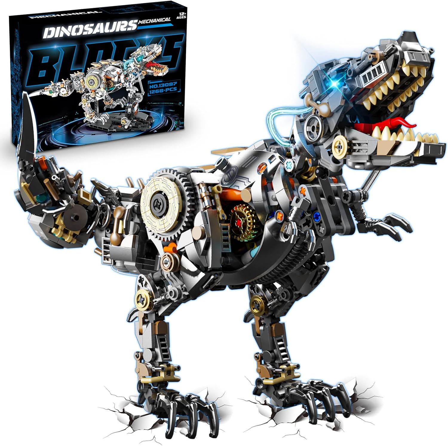 Mechanical Dinosaur Building Blocks Set for Adults with Light, Compatible with Lego Dinosaur, 1268Pcs T REX Model Collection Toys for Boys 8-14, Christmas Birthday Gift for Home\/Office Decor