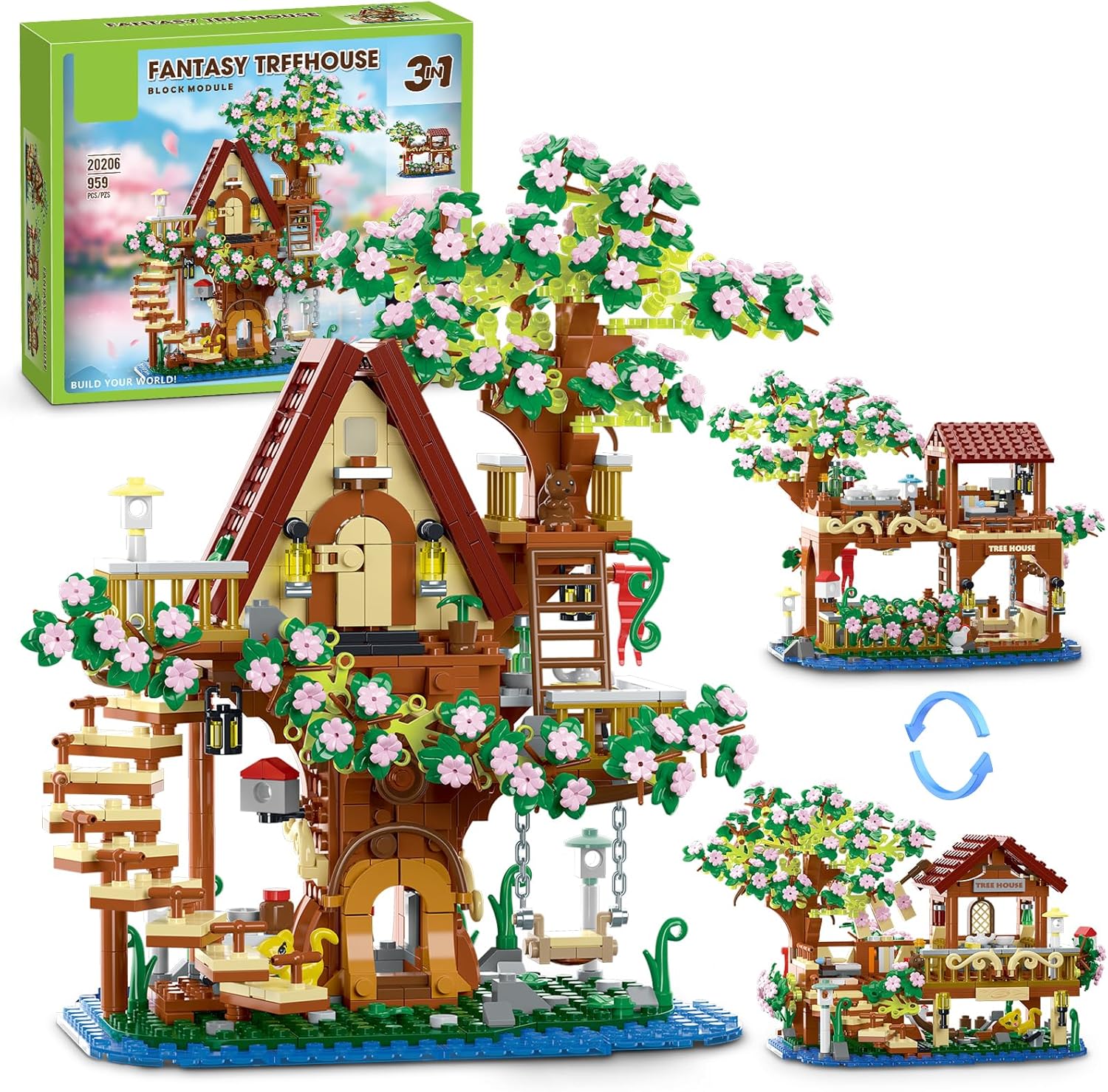 Vziimo 3 in 1 Cherry Blossom Treehouse Building Set, Ideas Flower Tree House Set for Adults, Collectible Creative Sakura Garden Toys Gifts for Teens 14+ (995 PCS)