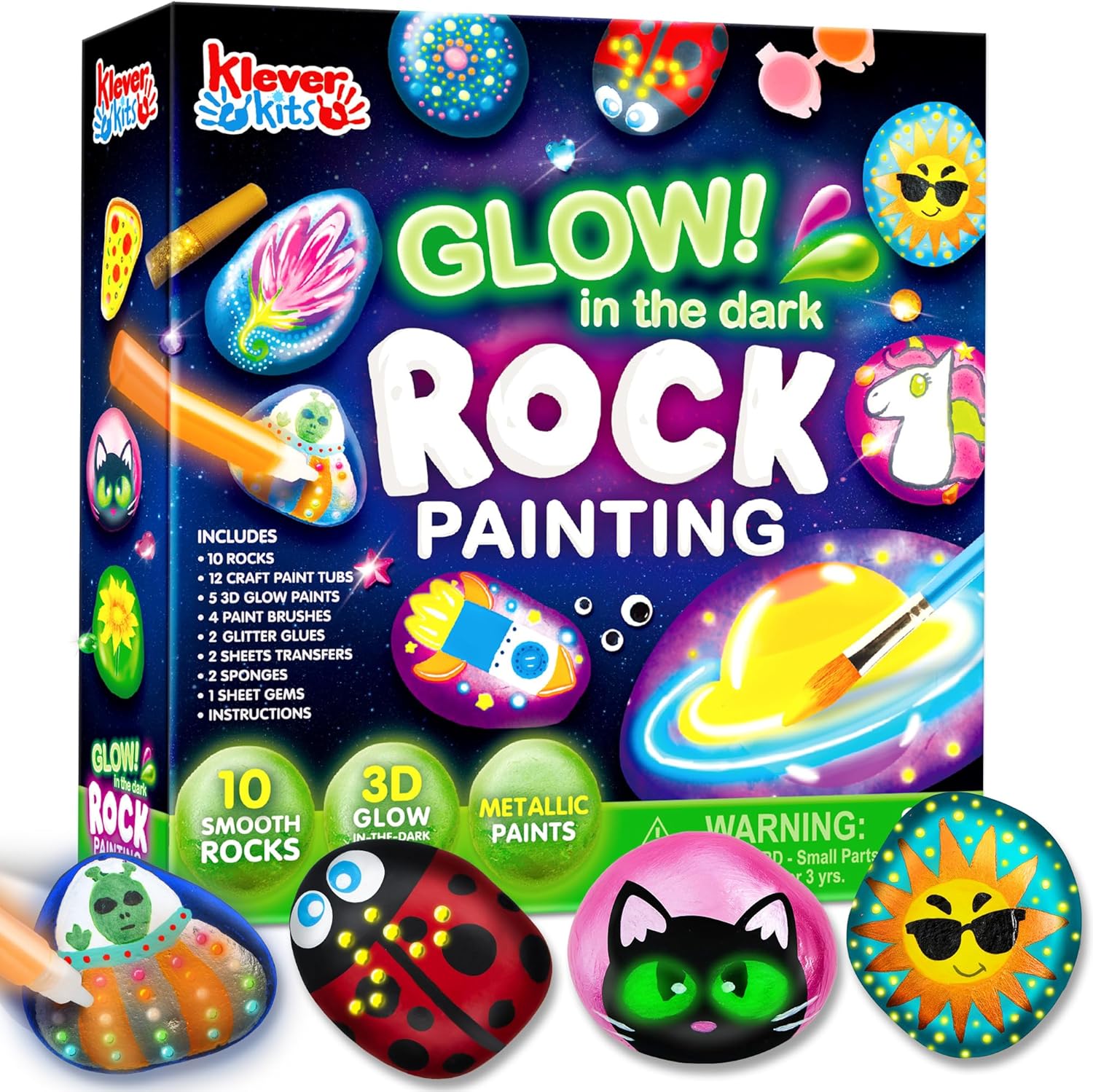 Rock Painting Kit- Glow in The Dark Rock Kit, Arts and Crafts for Kids Ages 6-12, Art Supplies Toy , Kids Craft Paint Kits, Arts &amp; Crafts for Boys Girls Birthday Party Gift Toy