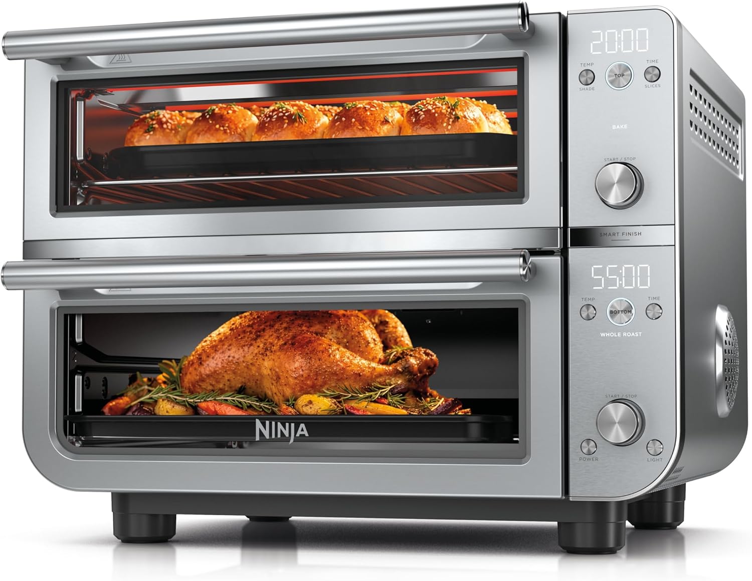 Ninja Double Oven Pro Smart XL Countertop Oven &amp; Air Fryer | 30.2 Qt Capacity |12-in-1 Versatility with Smart Finish &amp; DualZone Tech to Cook 2 Meals at Once | Fit up to 4.5lb Chicken | Silver 