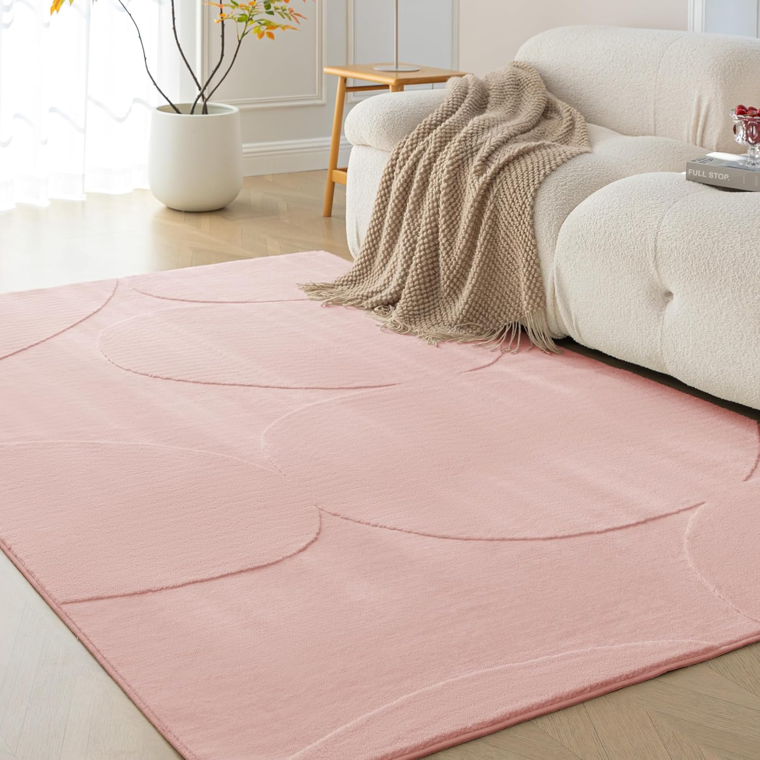 Amazon Basics Indoor Area Rugs, Soft-Touch Washable Home Decor Carpet for Living Room Bedroom, 6' L × 4' W, Curve Pink